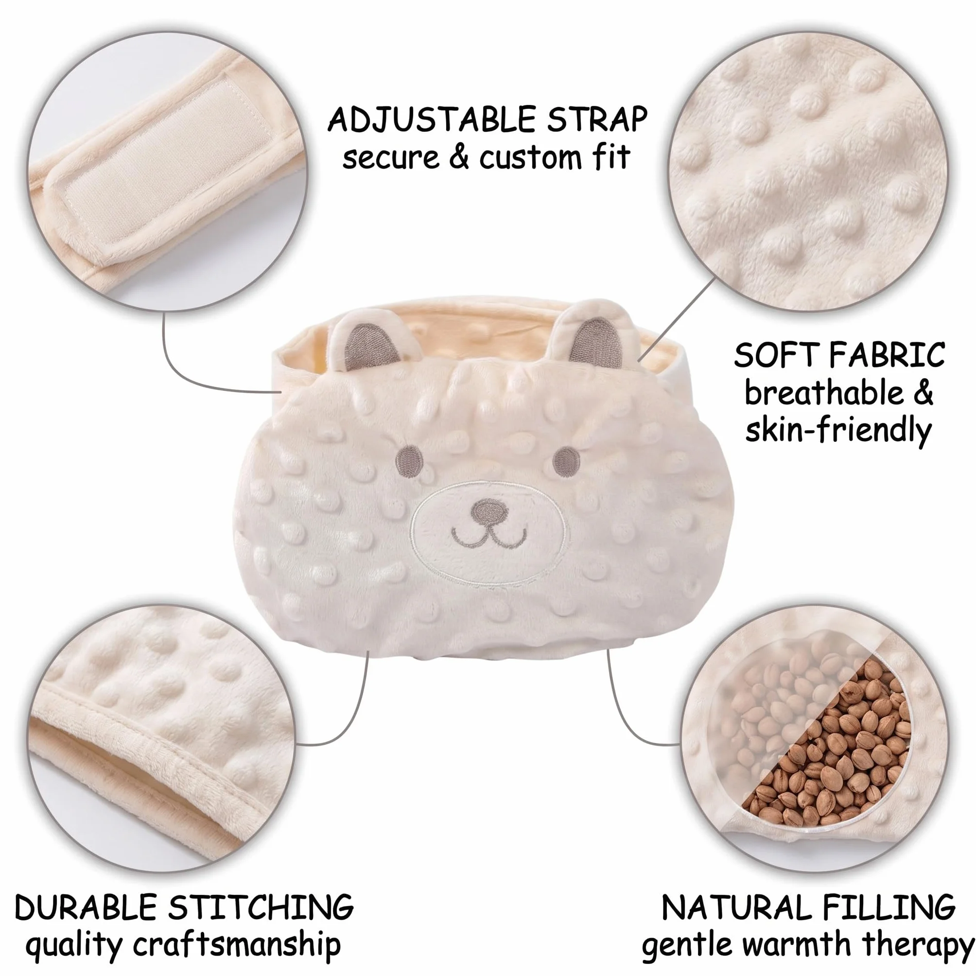 Cinturón de Calor Anticólicos para Bebé con Bolsa de Semillas, Ajustable, Beige