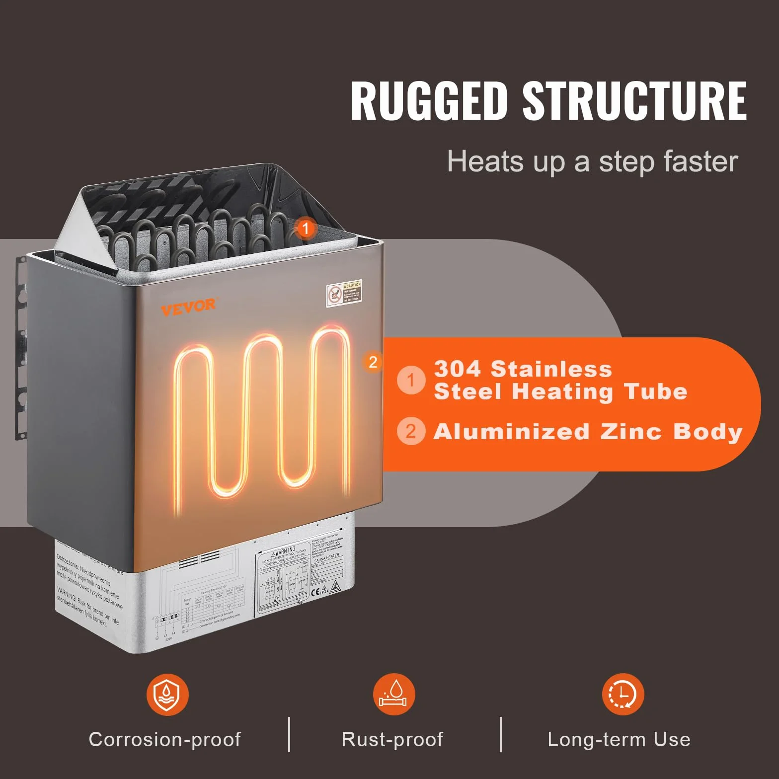 VEVOR Calentador de Sauna Eléctrico Portátil 8kW 400V 3N Controlador Digital 110°C para Sauna 8-12 m³