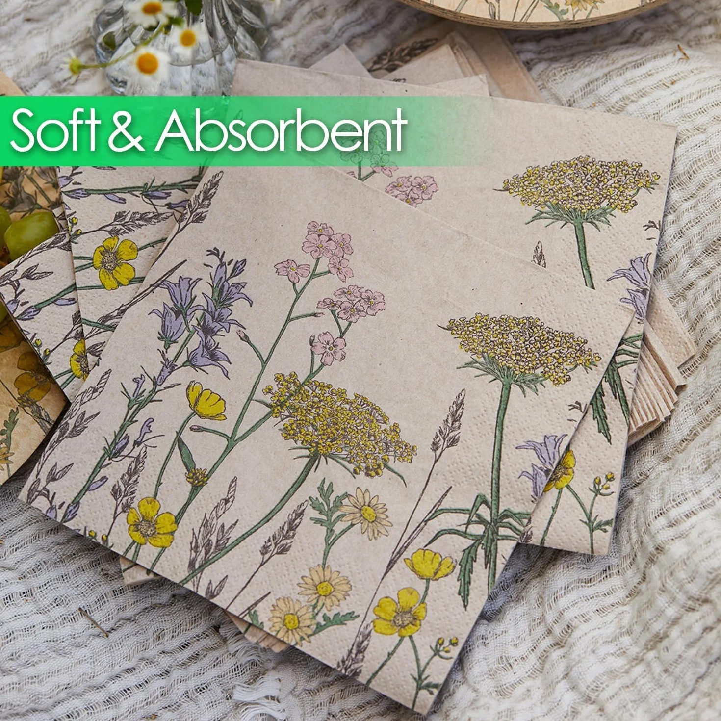 Servilletas de Papel Reciclado Kraft Suave 2 Capas 33cm Flores Silvestres