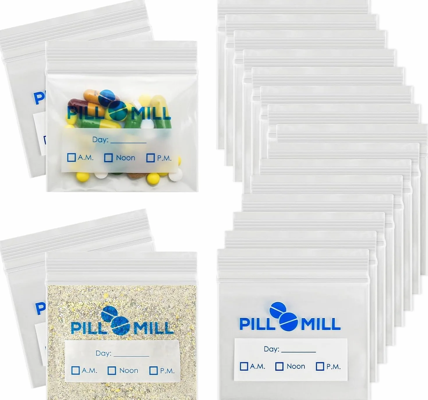 Bolsas para píldoras 3" x 2" 3 Mil Organizador de Medicinas Diarias Paquete de 100