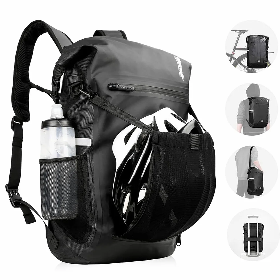 Rhinowalk Bolsa para Bicicleta Impermeable de 22 L, de Hombro y Viaje, Accesorio de Ciclismo Profesional, Negro