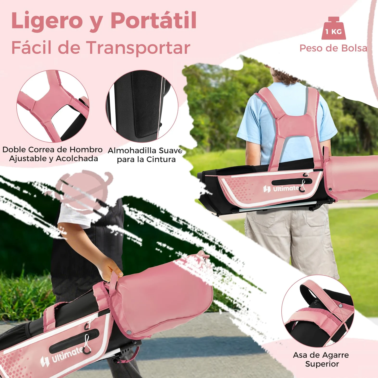 COSTWAY Juego de Palos de Golf para Niños de 8 a 10 Años, Incl. Bolsa de Soporte con Capucha para Lluvia, Driver n.º 1, Hierros y Putter n.º 7#S para Niños y Niñas, Diestros
