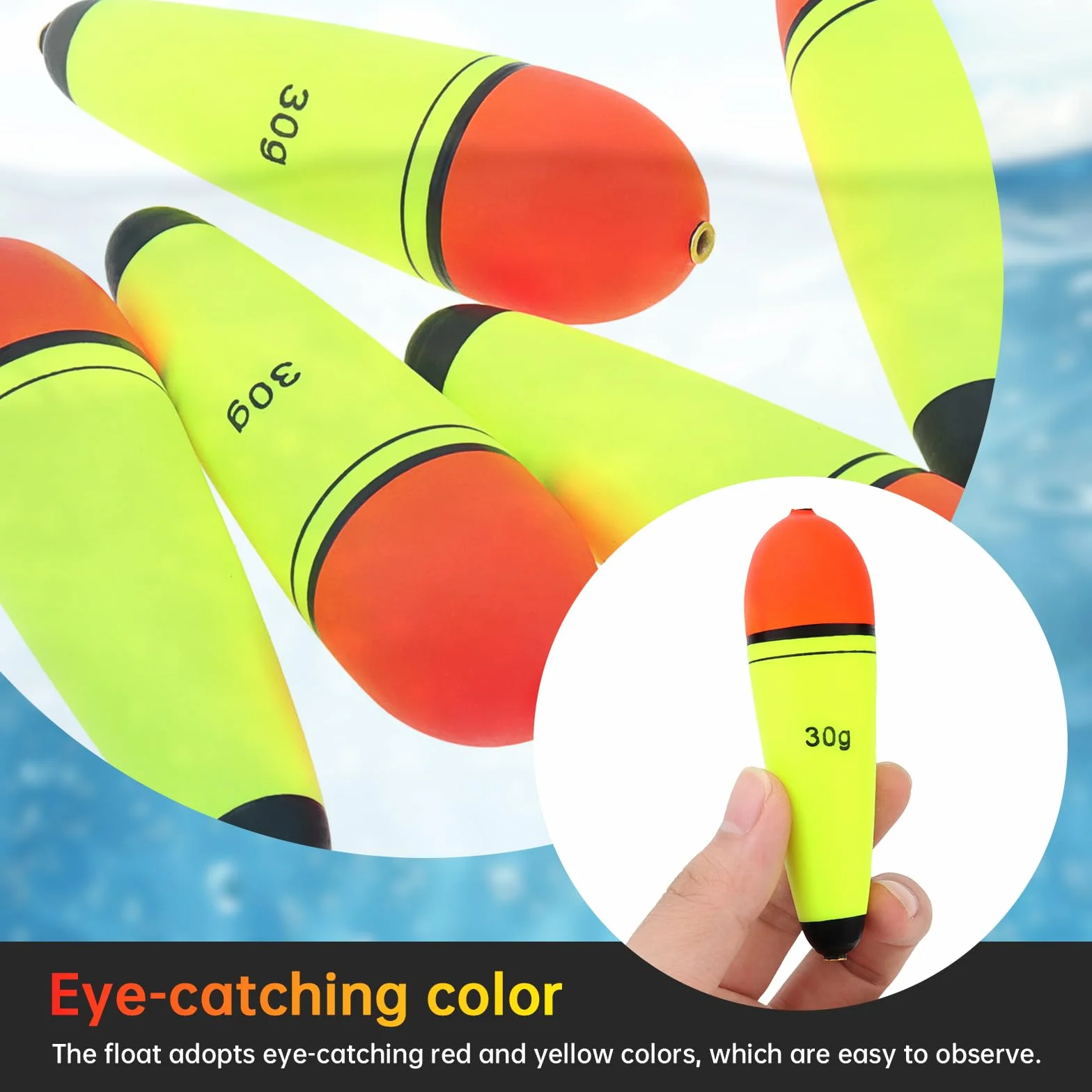 Bobbers de pesca flotadores de espuma EVA con peso, flotadores de pesca, boya de pesca deslizante, boya de pesca para agua dulce y salada (5 unidades de 30 g)
