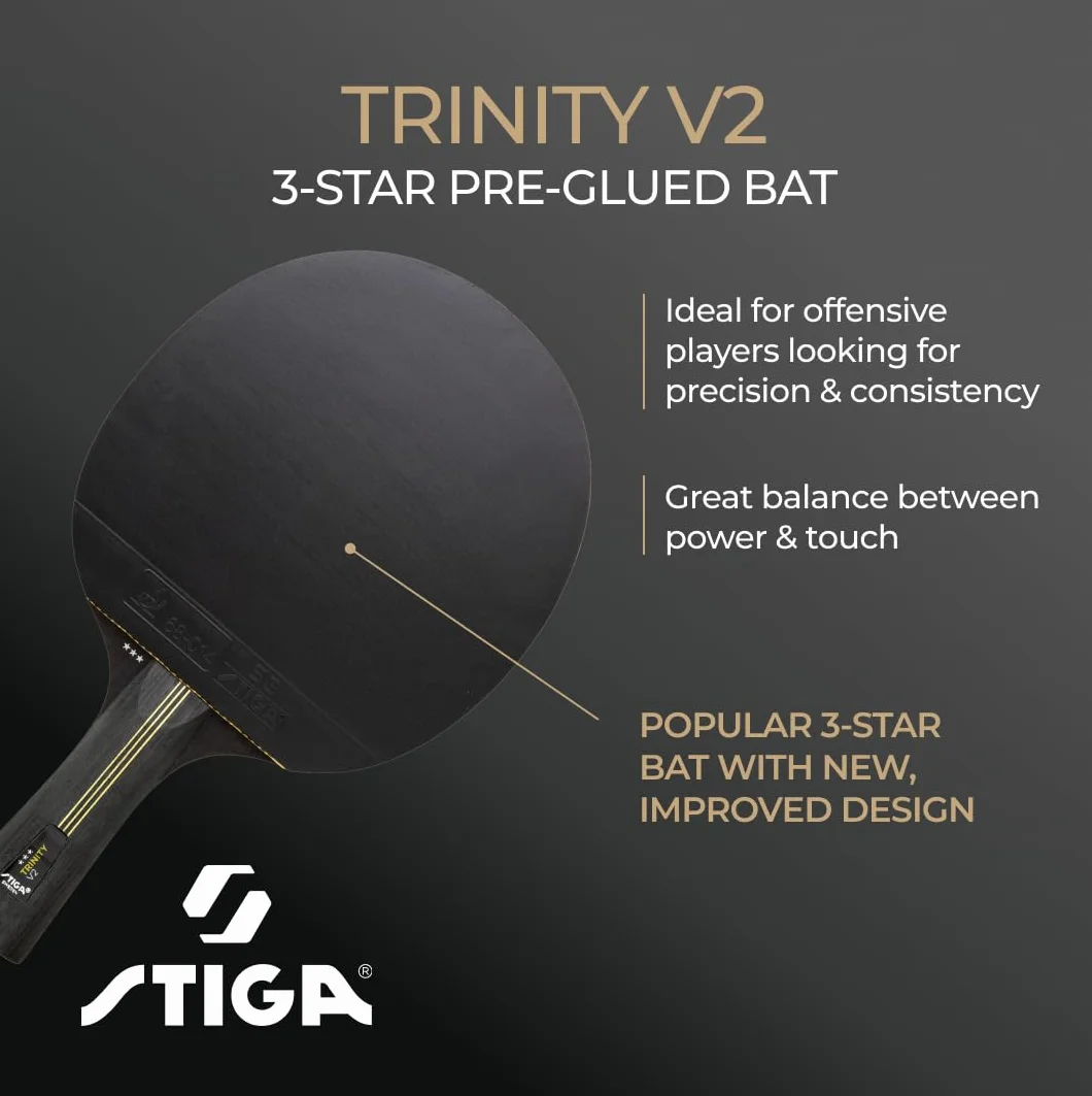 STIGA Trinity V2 Pala de Tenis de Mesa 3 Estrellas ITTF Madera Ergonómico