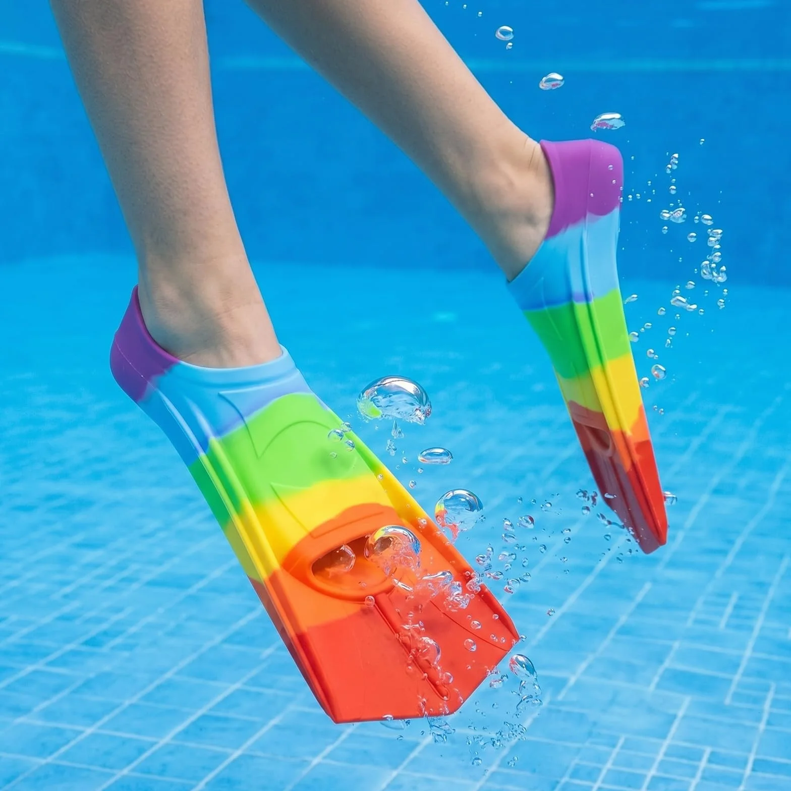 Aletas de Natación para Niños, Silicona 100%, Aletas Cortas para Niños, 24 - 26 Yardas, Aletas de Buceo Cortas para Entrenamiento de Natación, Snorkel, Buceo para Principiantes, Piscina, Playa