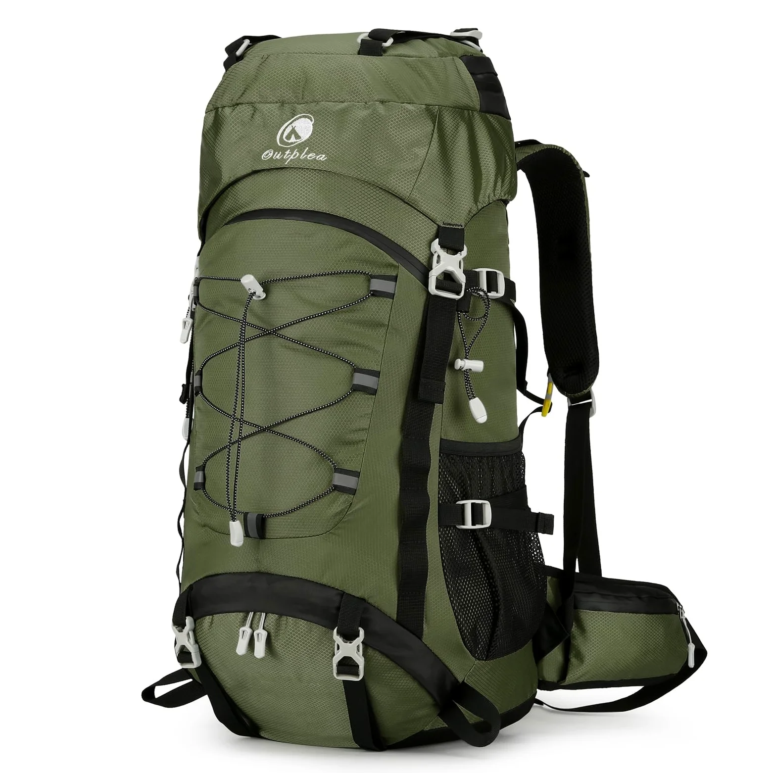 Mochila de Senderismo 60L Impermeable con Cubierta de Lluvia, Mochila de Montaña y Trekking para Hombre Mujer, Verde