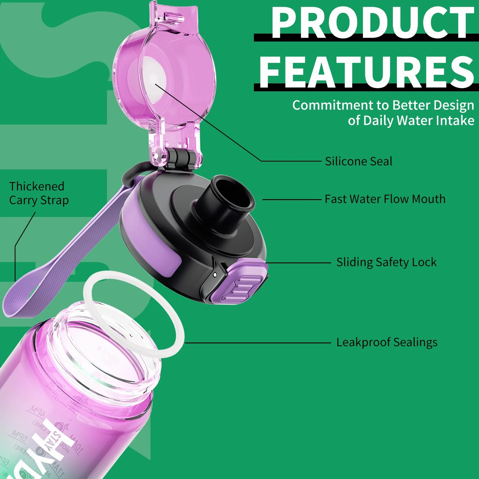 Mevoly Botella Agua Niños 500ML, Botella Agua Gimnasio sin BPA con Marcador de Tiempo, Plastico Botella de Agua Deportiva Motivacional, Cantimplora para Colegio, Bicicleta