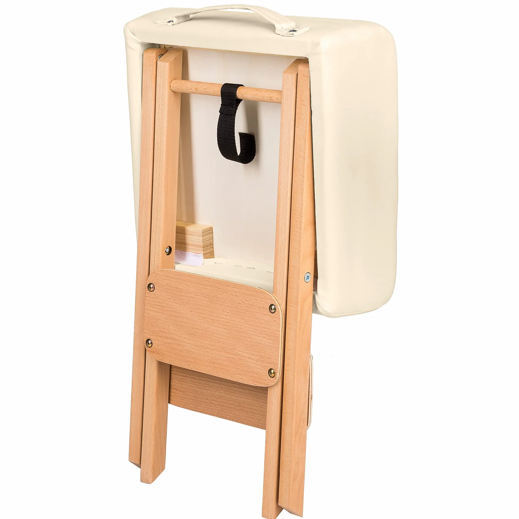 Tectake Taburete Plegable con Asiento Acolchado y Funda de Cuero Sintético, Accesorios Camilla Masaje, Beige