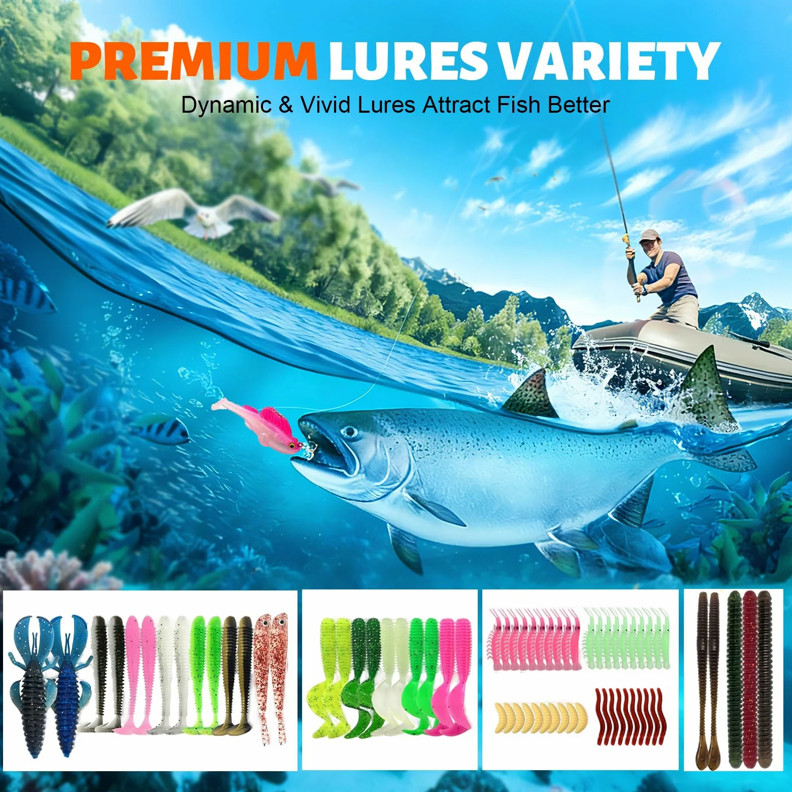 Juego de accesorios de pesca, juego de 367 señuelos de pesca y juego de herramientas con clips de labios, extractor de gancho, caja de cebo con accesorios, equipo de pesca, cebo para lucio