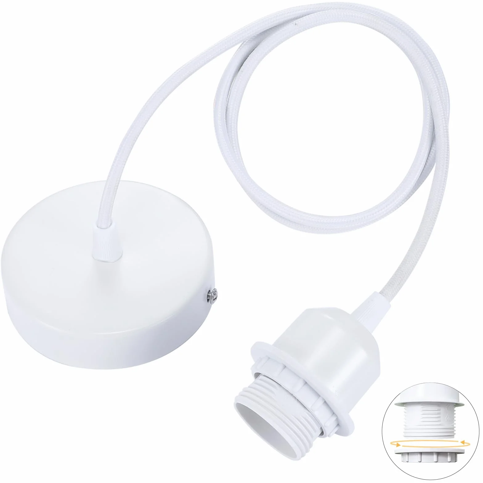 Linkind Portalámpara E27 de Metal Colgante con Cable Ajustable 100 cm Blanco