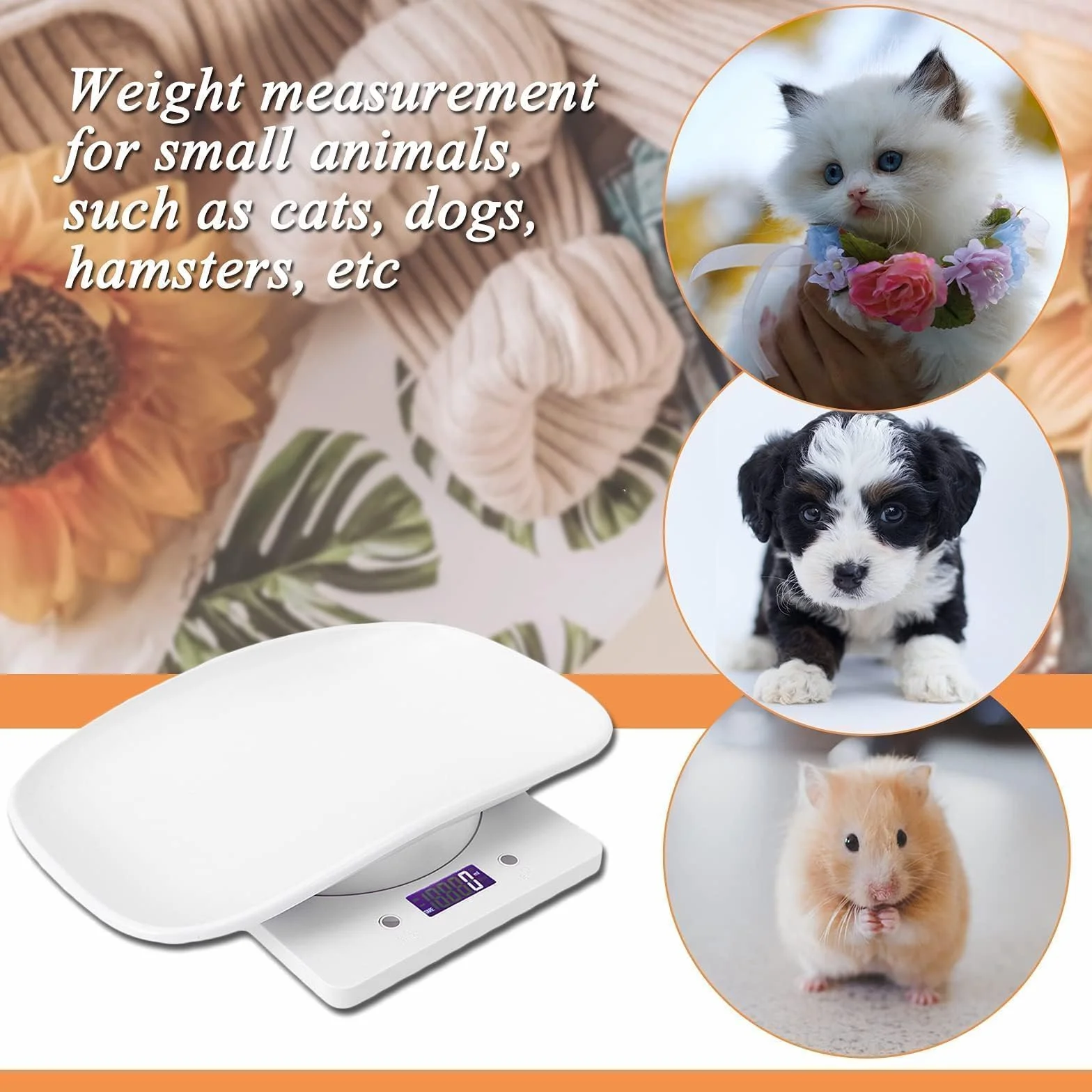 Agatige Báscula de Peso para Mascotas Pequeñas 10kg/1g, Digital LCD Electrónica con Bandeja Extraíble