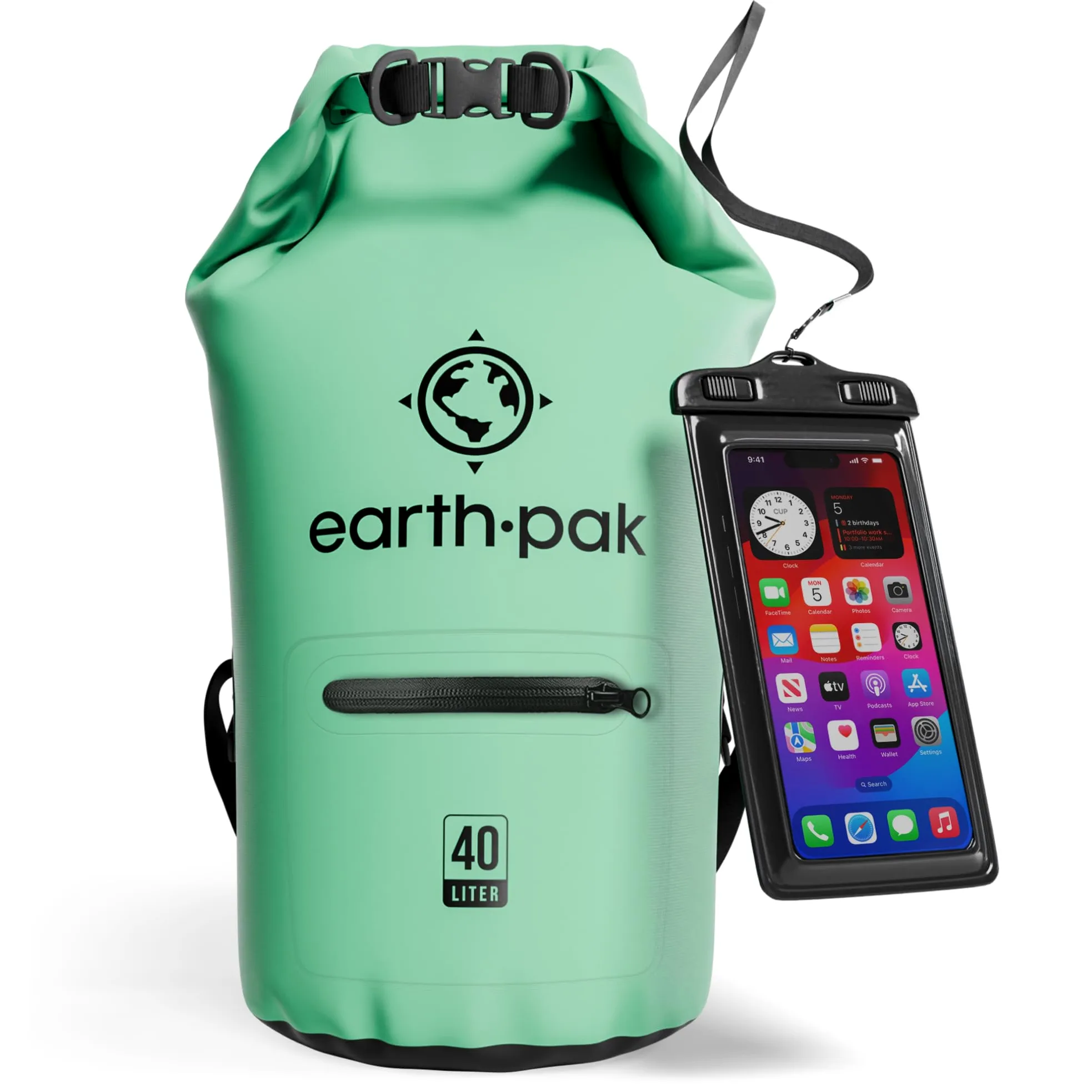 Earth Pak – Bolsa Impermeable con Funda Impermeable para teléfono móvil - Mantiene el Equipo seco para Kayak, Playa, Deportes, Rafting, Acampada, Senderismo y Pesca (Aguamarina, 40L)