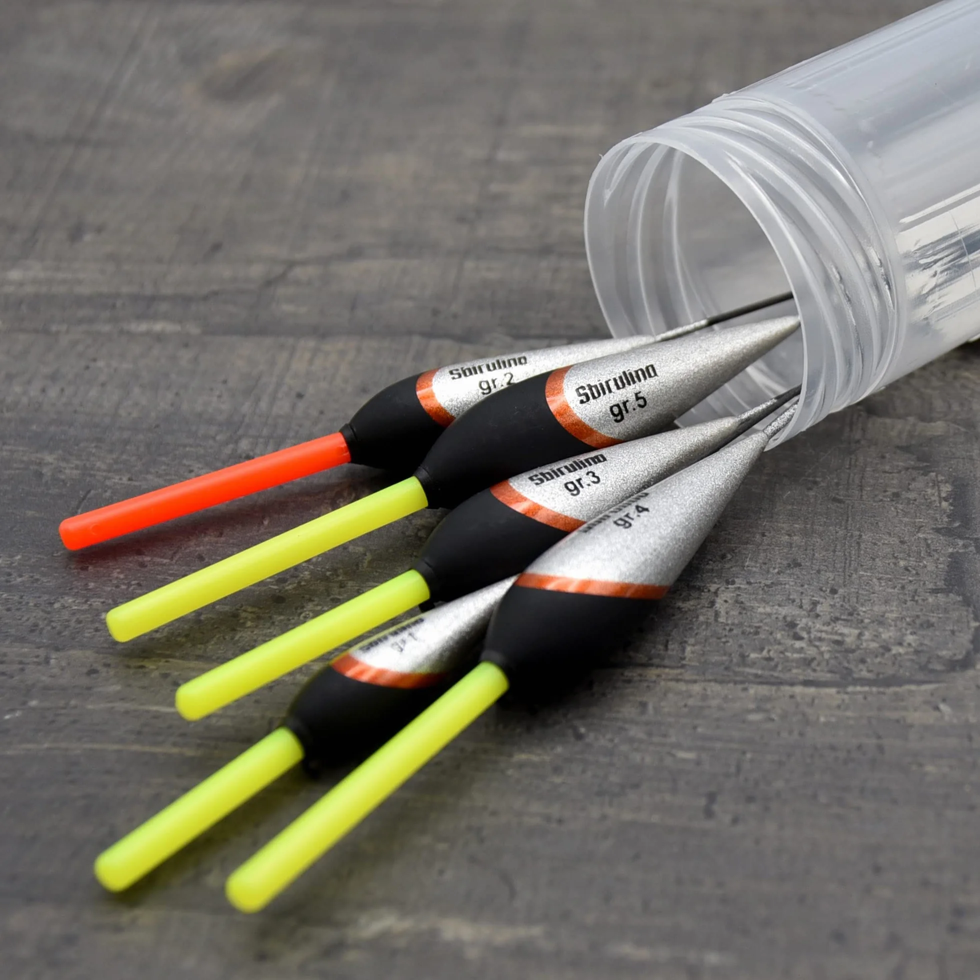 Sbirulino® Juego de 5 flotadores de Pesca con Portador de 4,5 mm. Caja Portador y Funda incluida en el Kit.