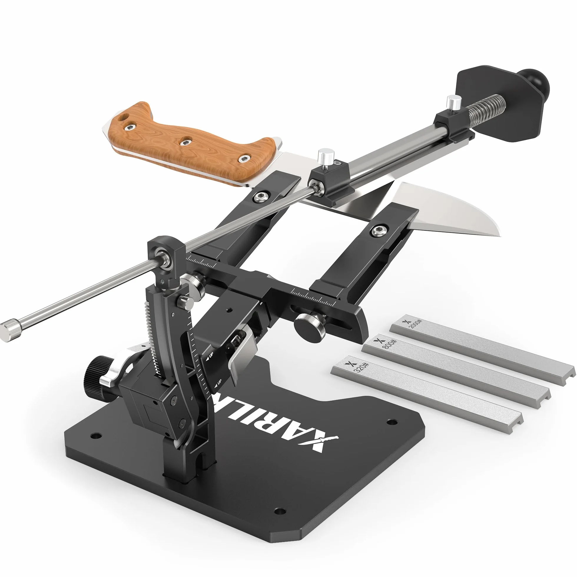 GEN3 - Sistema de afilado de cuchillos guiado, aluminio, afilador de cuchillos profesional, kit de afilado de cuchillos con 3 placas de diamante (320#, 800#, 2000#) para cuchillos de caza y