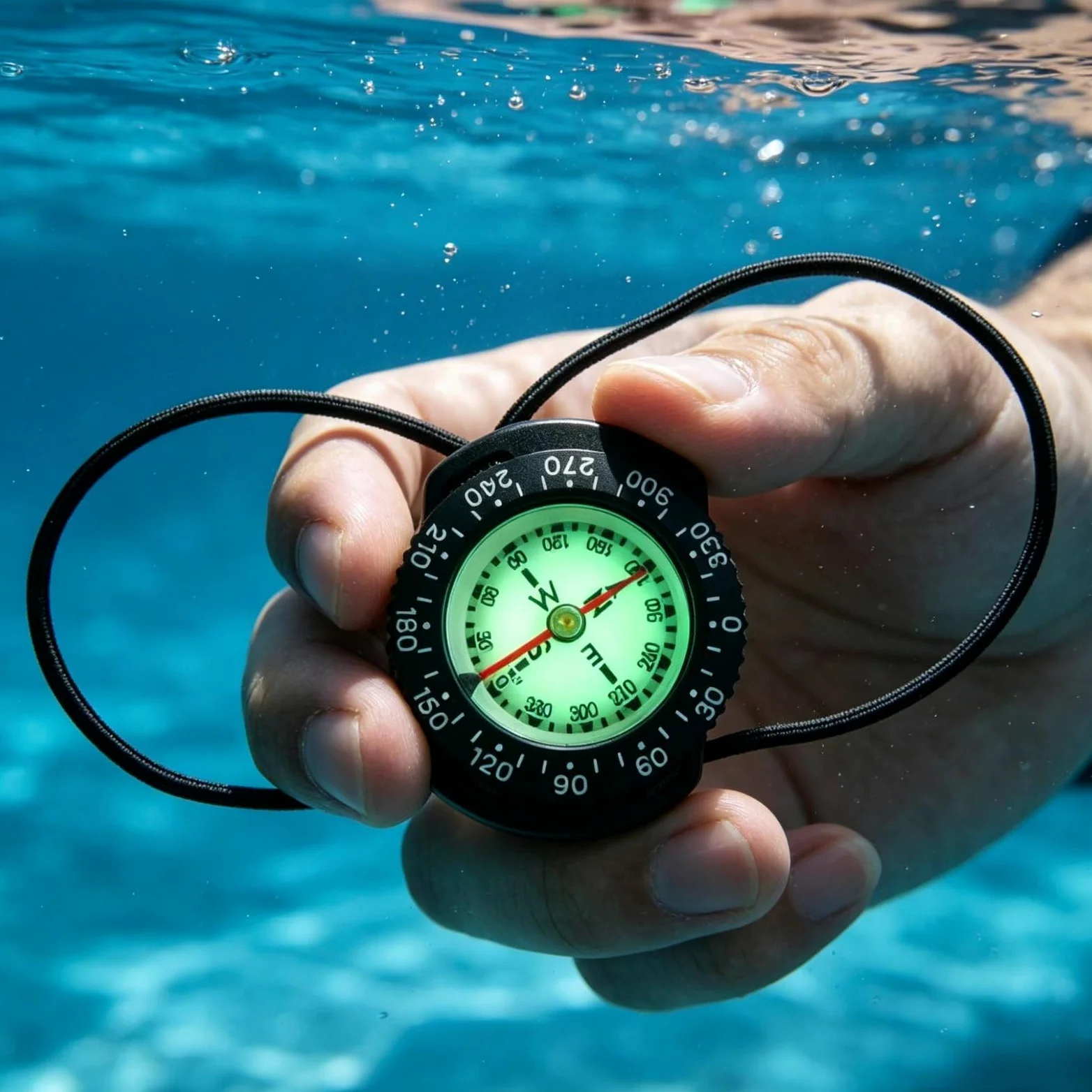kowaku Brújula de Bungee para Buceo Brújula Instrumento de Navegación Orientación Llenada de Líquido con Dial Lateral Magnética Fijación Elástica Adecuada