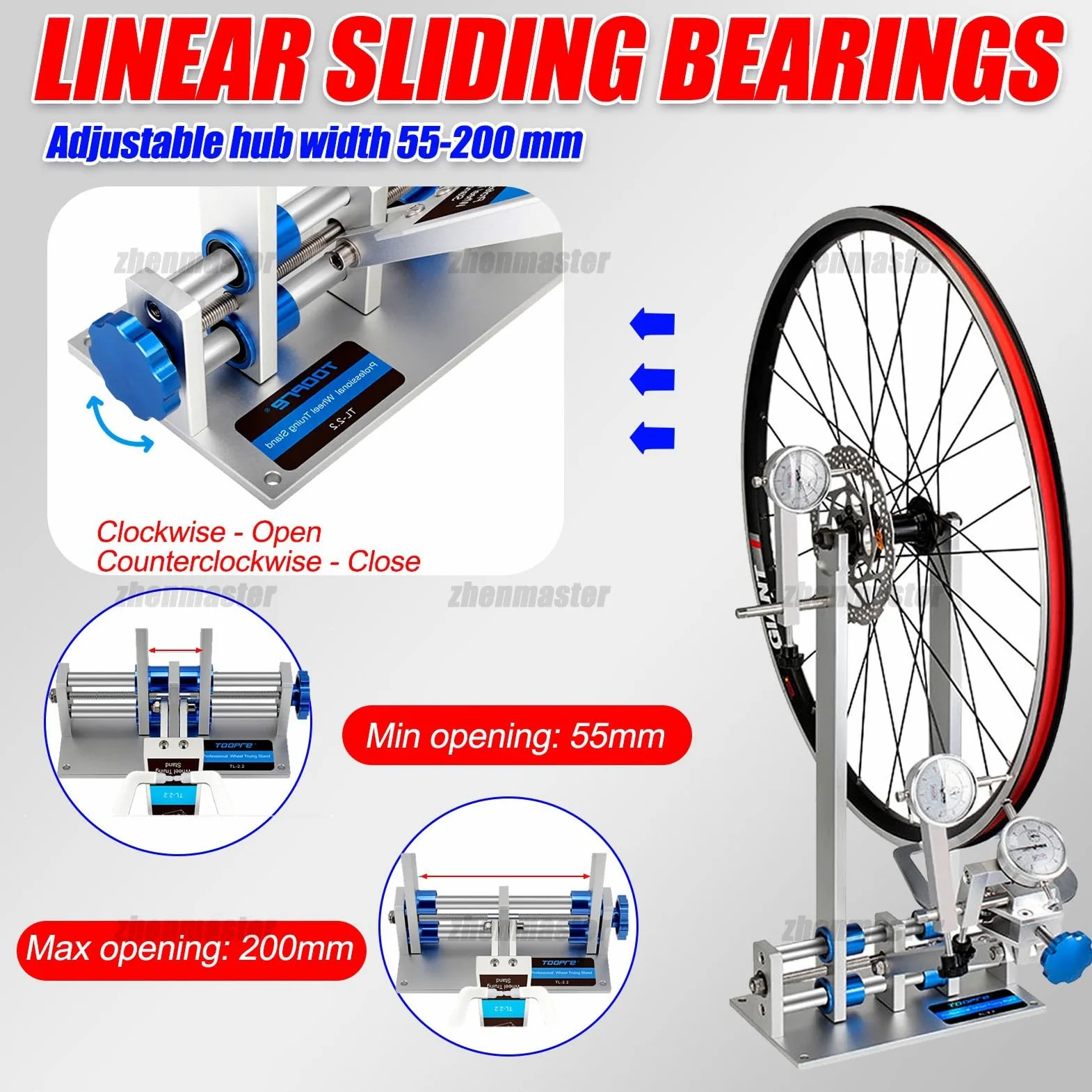 Soporte Profesional para Centrar Ruedas de Bicicleta, Herramienta de Alineación de Llanta de Aleación de Aluminio con 3 Medidores, Llave de Radios para Ruedas de 16 a 29 Pulgadas(Gold)