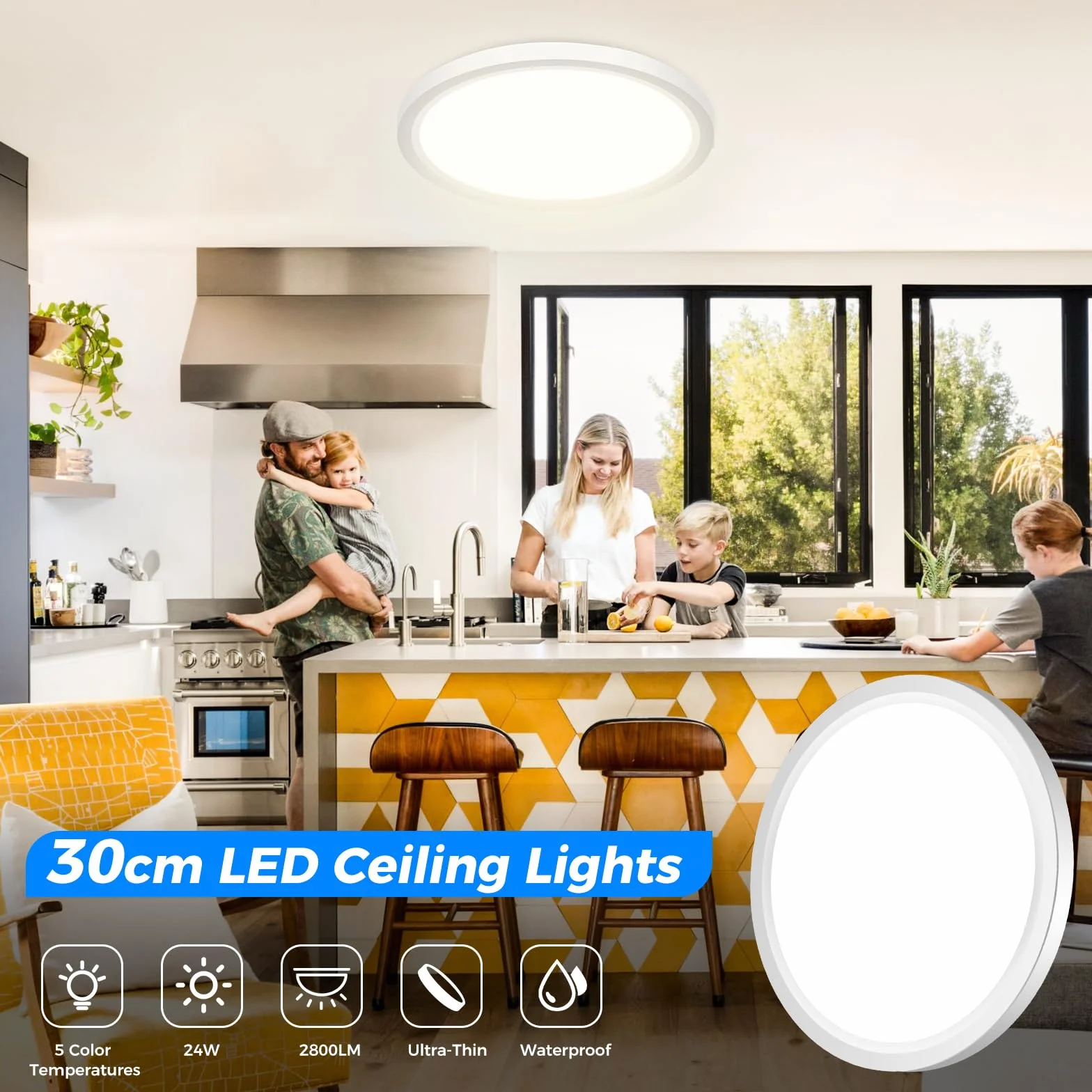 Peasur Plafon Led Techo 24W 3000-6500K IP54 Impermeable 300x16mm 1Pack