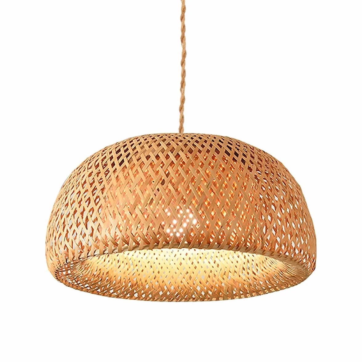 Lámpara colgante de mimbre Hanna LED Boho Rústica - Pantalla artesanal natural con cable ajustable para cocina, comedor