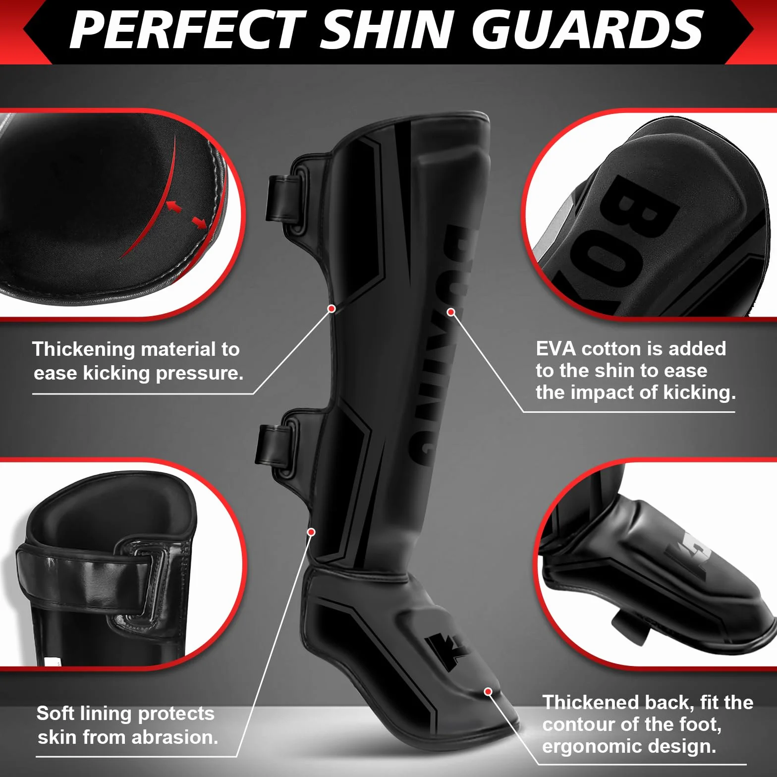 NZQXJXZ Espinilleras de Kickboxing con Guantes de Boxeo 16 oz, Protectores de Piernas Ajustables para Entrenamiento MMA