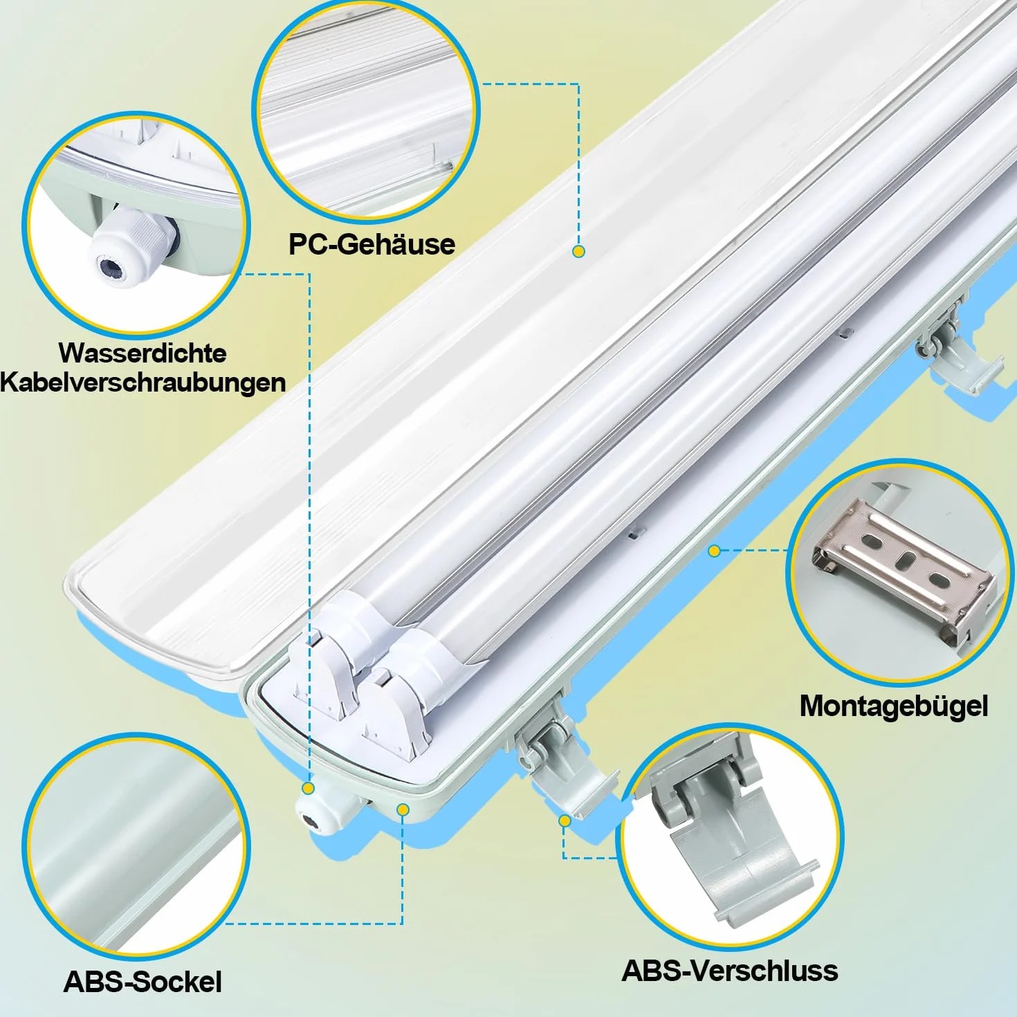 Reglette LED 120CM 18W antihumedad IP65 4500K 1800lm lámpara fluorescente impermeable para taller (4 piezas)