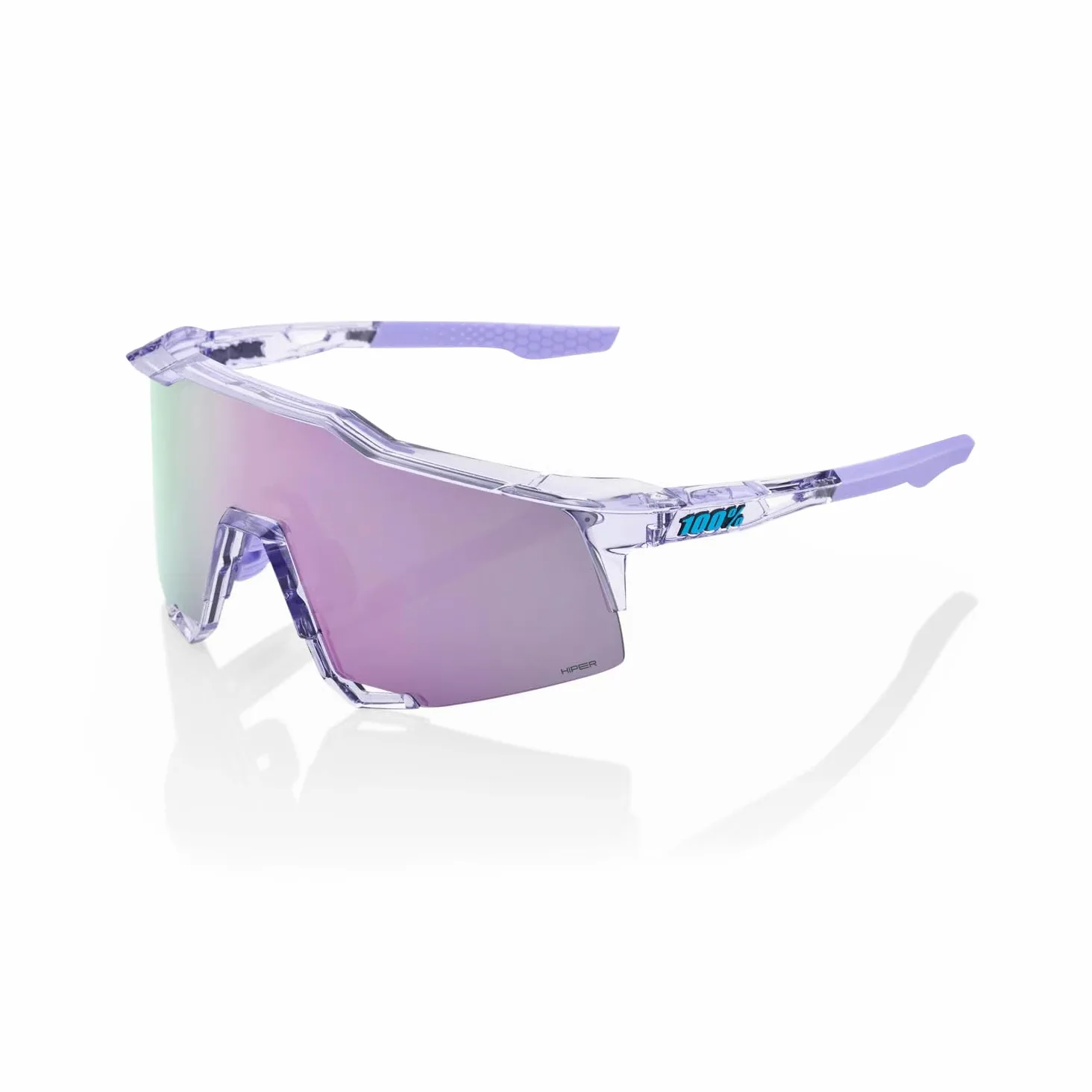100% Speedcraft Sport Performance - Gafas de sol de ciclismo (lavanda translúcida pulida, lente espejo lavanda HiPER)