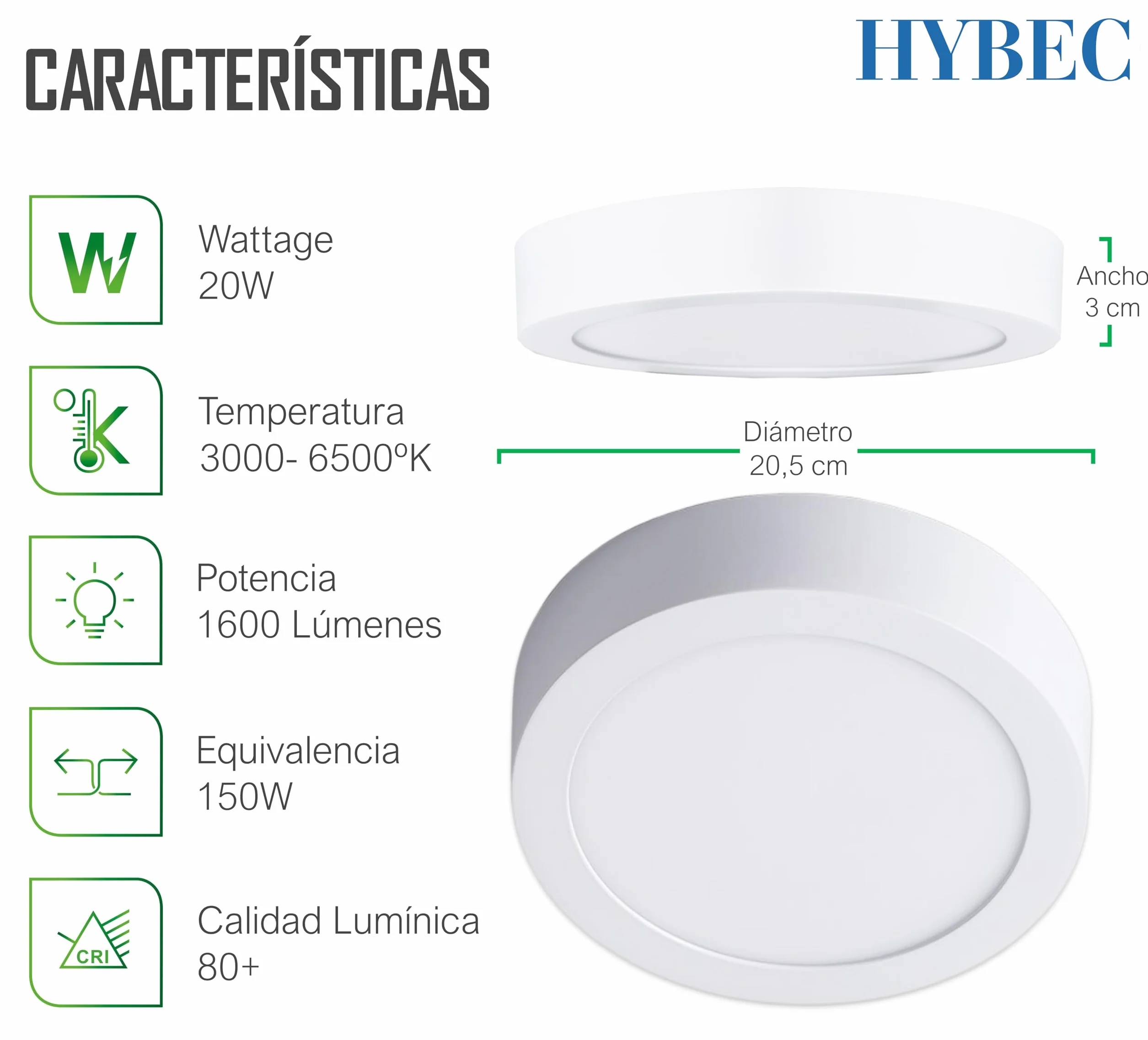 Plafón LED Techo Superficie 20W Blanco Cálido 3000K Pack 5