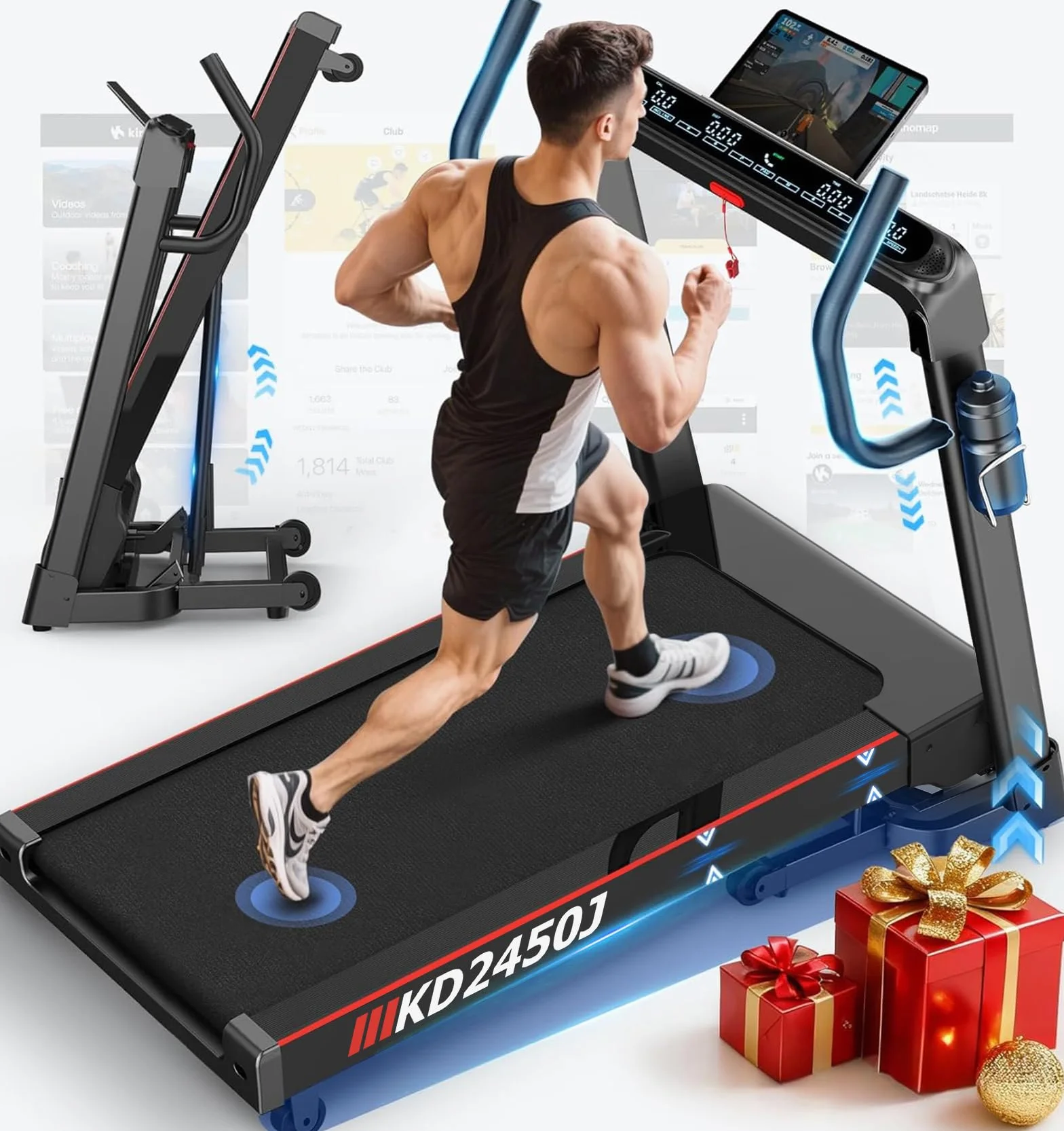 Cinta de Correr Plegable Profesional con App, Motor 7 CV 18 km/h, Inclinación Automática 20 Niveles, Máquina de Correr para Gimnasio en Casa, Carga 180 kg, Bluetooth, Silenciosa, Pantalla LED