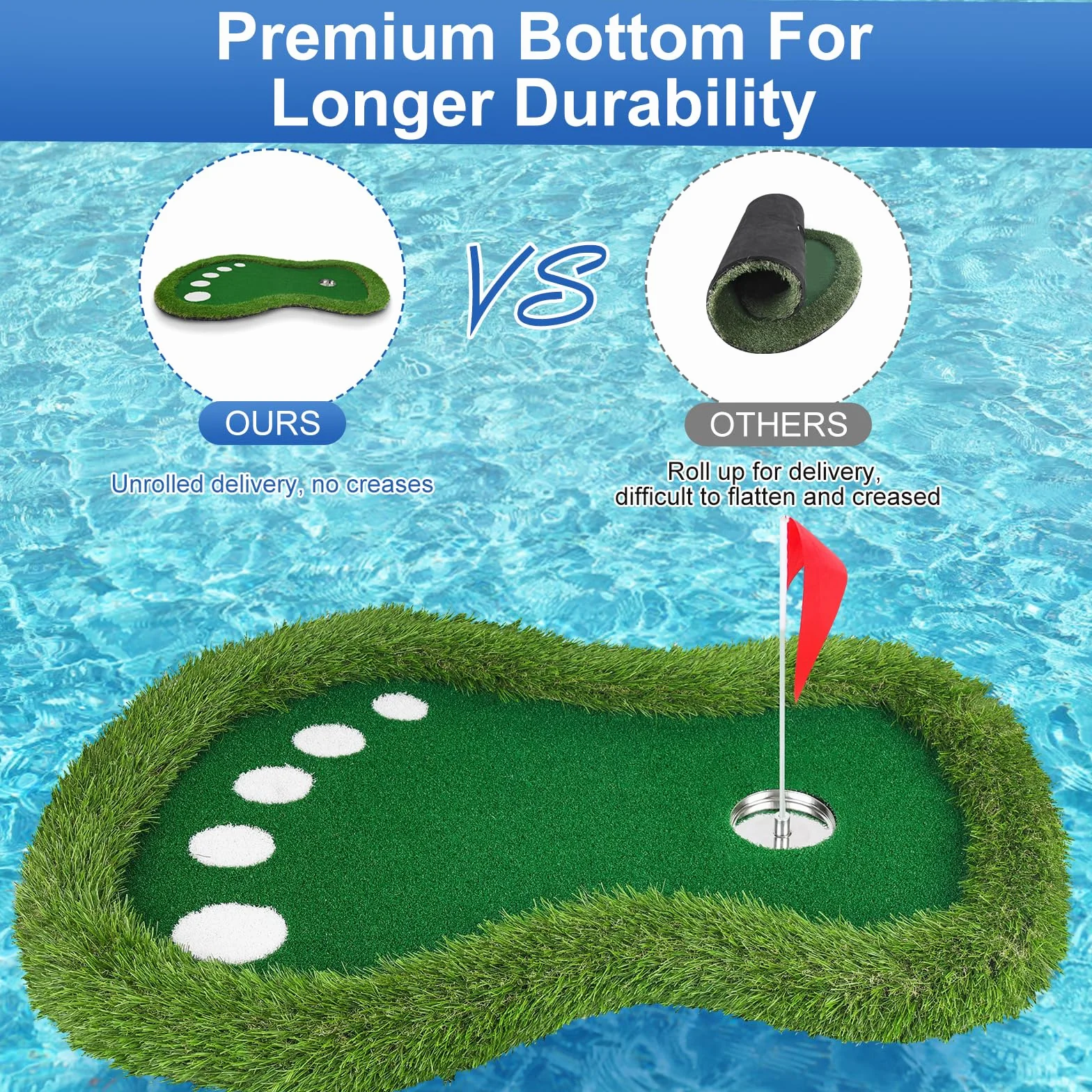 Juego de golf flotante verde para piscina, tapete verde flotante con recuperador de bolas para piscina/lago, juego de golf flotante para golfistas