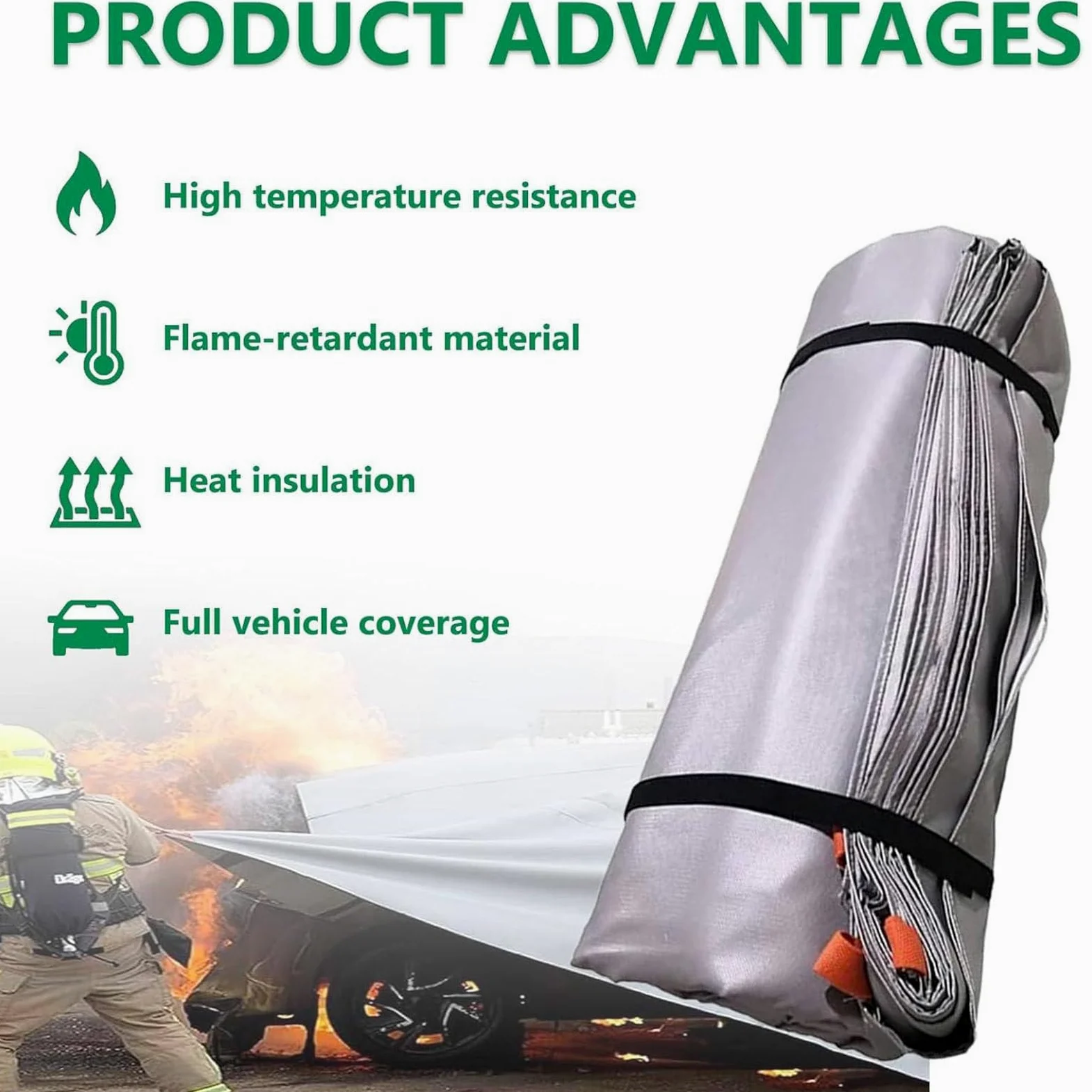 Manta de Fuego recubierta de Silicona, protección térmica Grande, Retardante de Llama para Estaciones de Servicio de vehículos eléctricos, 6x9m