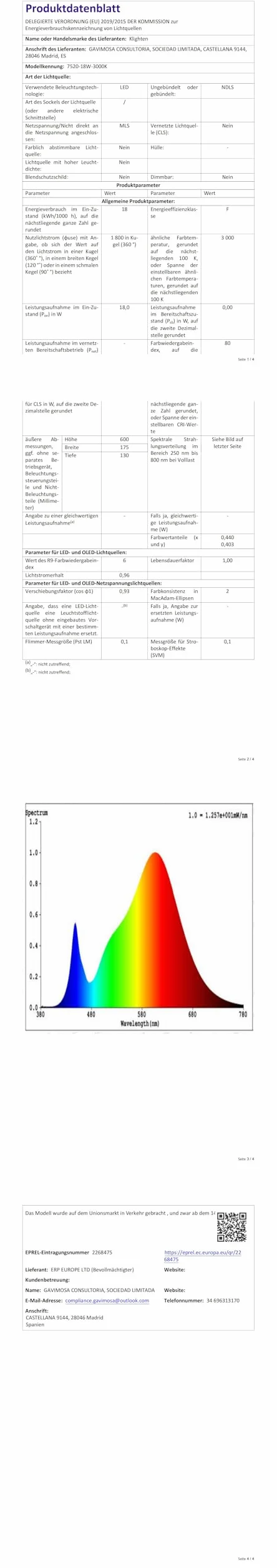 Klighten Lampara Espejo Baño Luz Led 60cm 18W 1170 Lumen IP44 Blanco Cálido 3000K