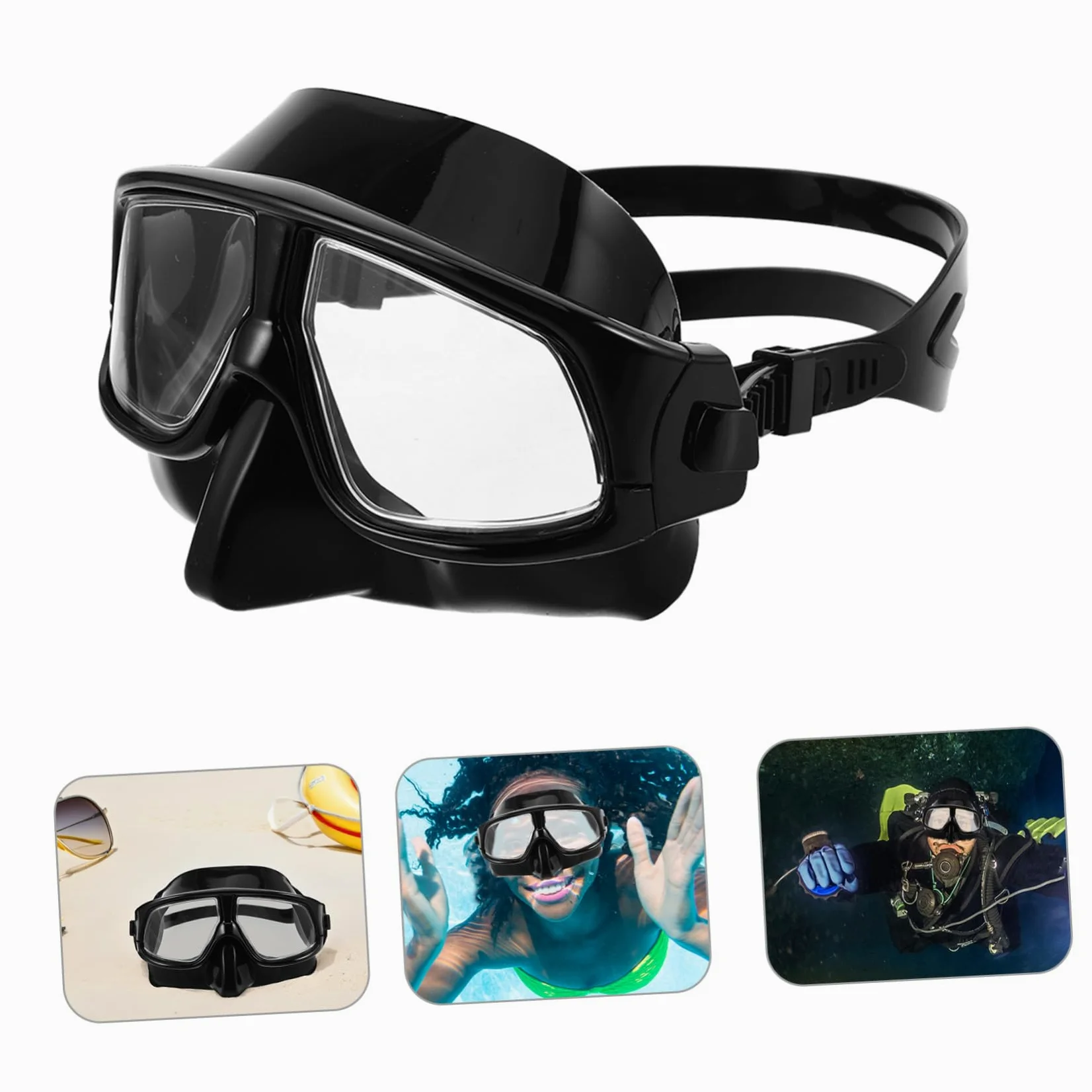Máscara de Buceo para Snorkel con Tapa Nasal, Negra, Silicona | Correa Ajustable, Diseño de Amplia Visión, para Adultos, Natación y Uso Libre