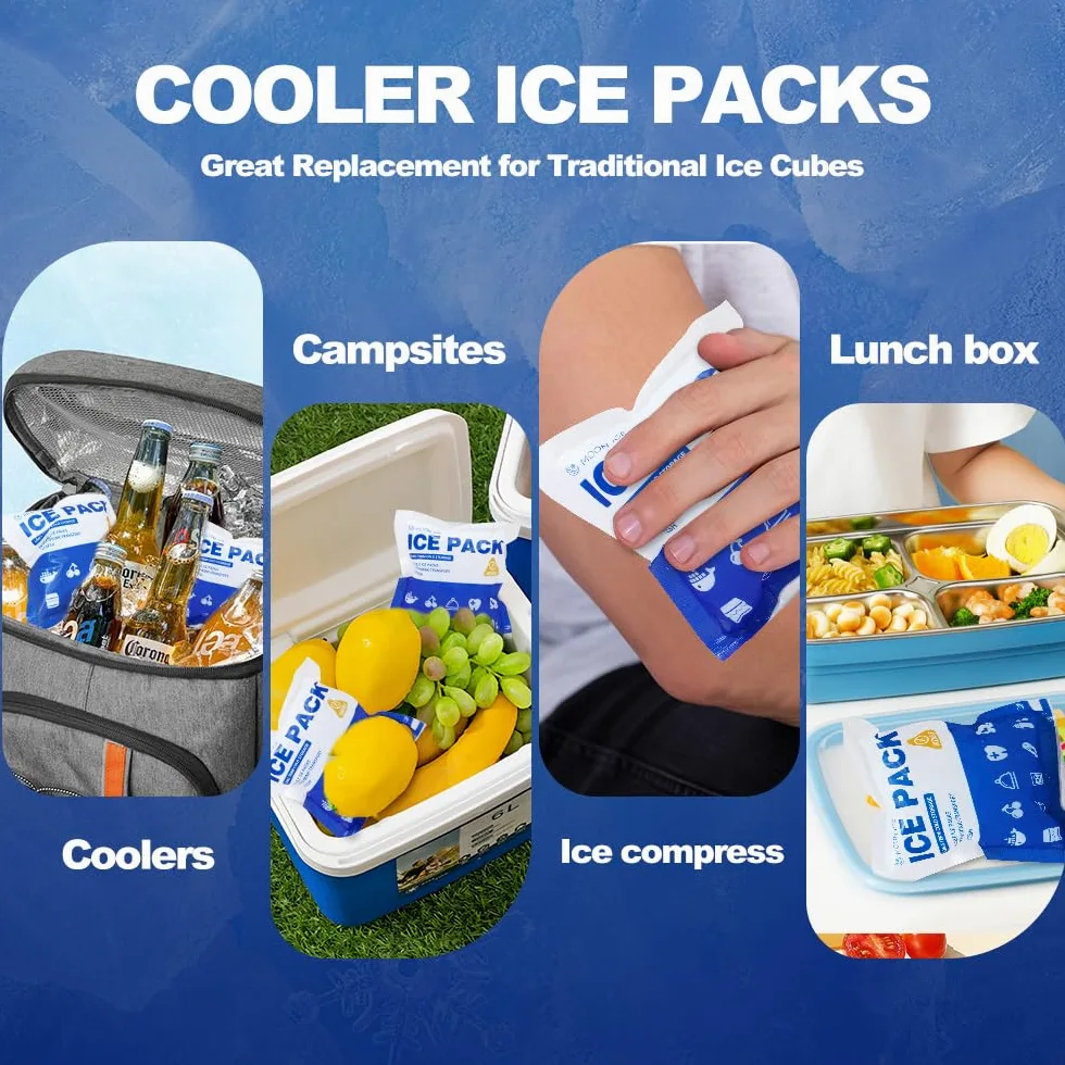 Blue Ice Packs para enfriadores, envío y fiambrera | Frío hasta 48 horas | Paquete de hielo reutilizable de tamaño delgado de larga duración | Paquetes de congelador de gel para camping, playa, pesca,