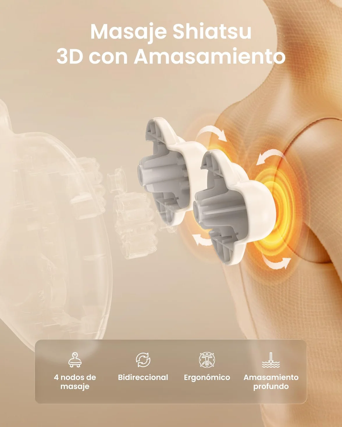RENPHO Masajeador Espalda con Calor, 3 Velocidades Shiatsu Eléctrico Cojin Masaje Cuello y Hombros