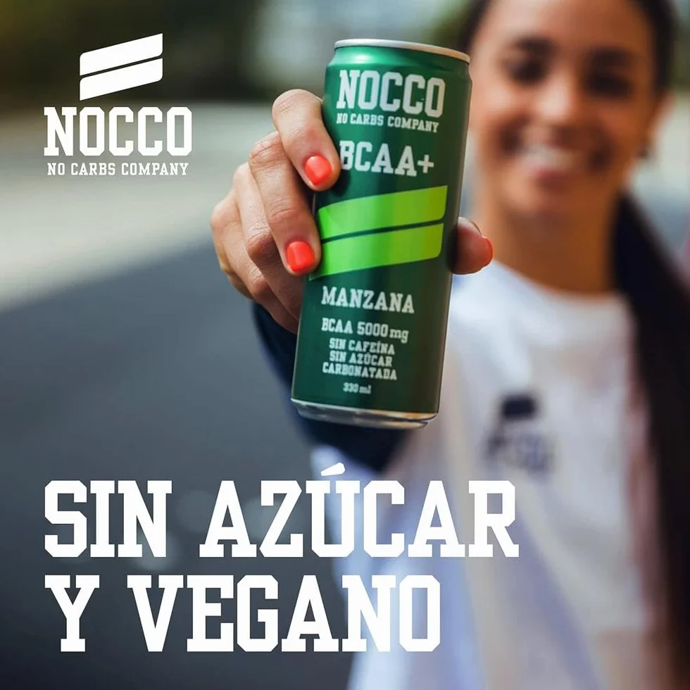 NOCCO BCAA Bebida Energética 180mg Cafeína 3000mg BCAA Sin Azúcar Sin Carbohidratos Vitaminas 24 x 330ml Manzana