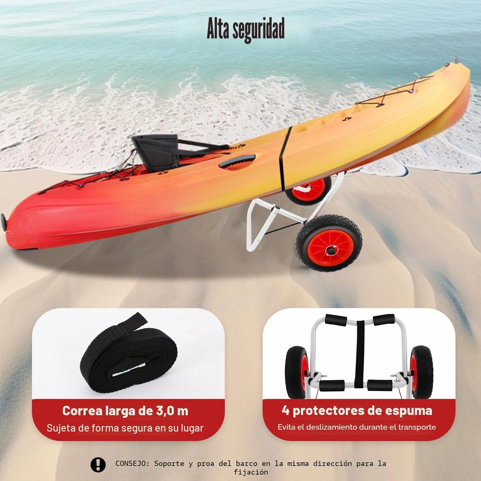 Carro de Kayak Plegable para Canoa, Carro Paddle Surf, Capacidad de Carga de 80 kg, Carro de Transporte de Aluminio para Tabla de Sup, Canoa y Barco, Ruedas de Poliuretano de 10 Pulgadas para