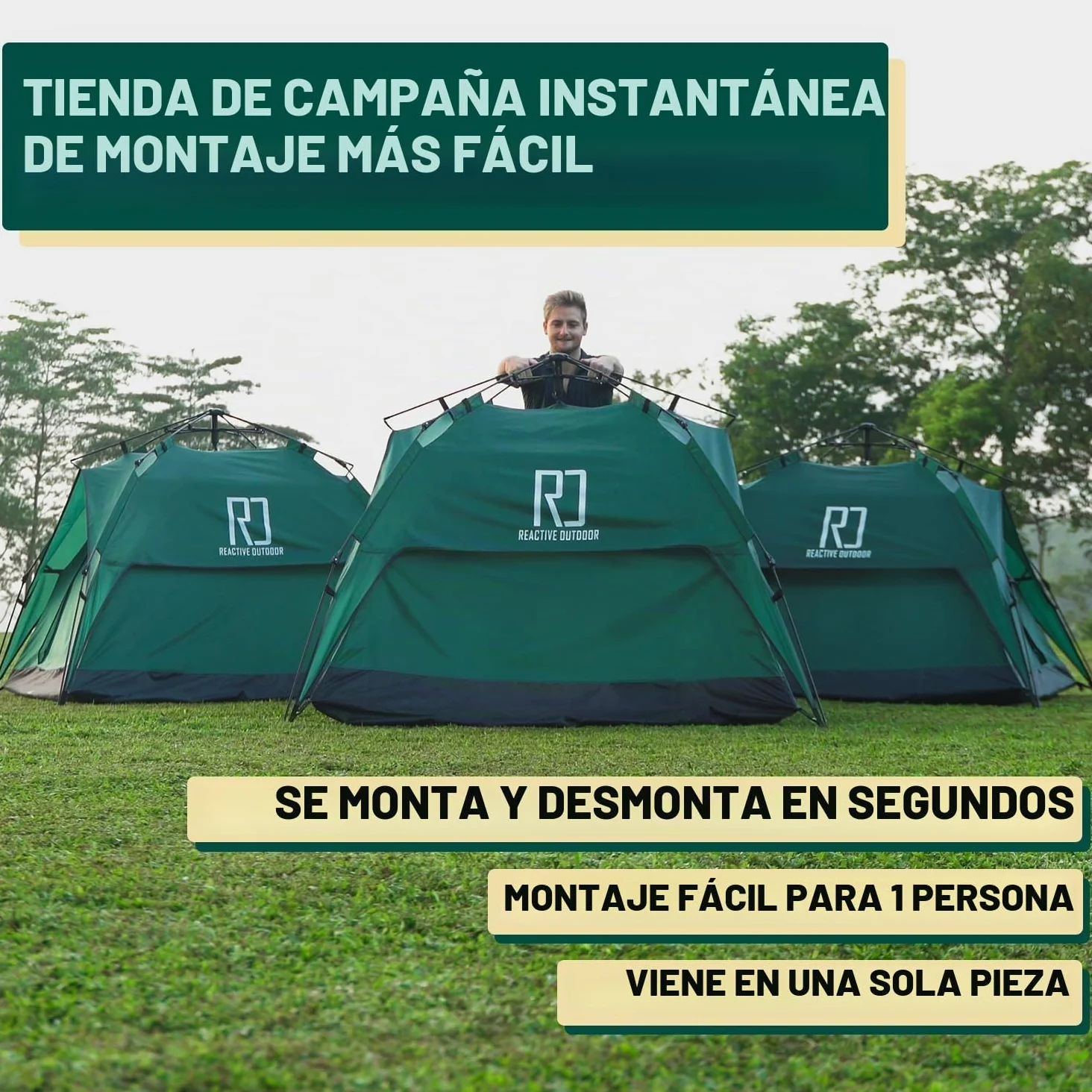 Reactive Outdoor Tent - 3 Second Tent - 3 Sec Instant Pop Up Tent - Easy and Quick Setup Camping Tent - 1 Person Setup Waterproof Double Layer Outdoor Camping Tent