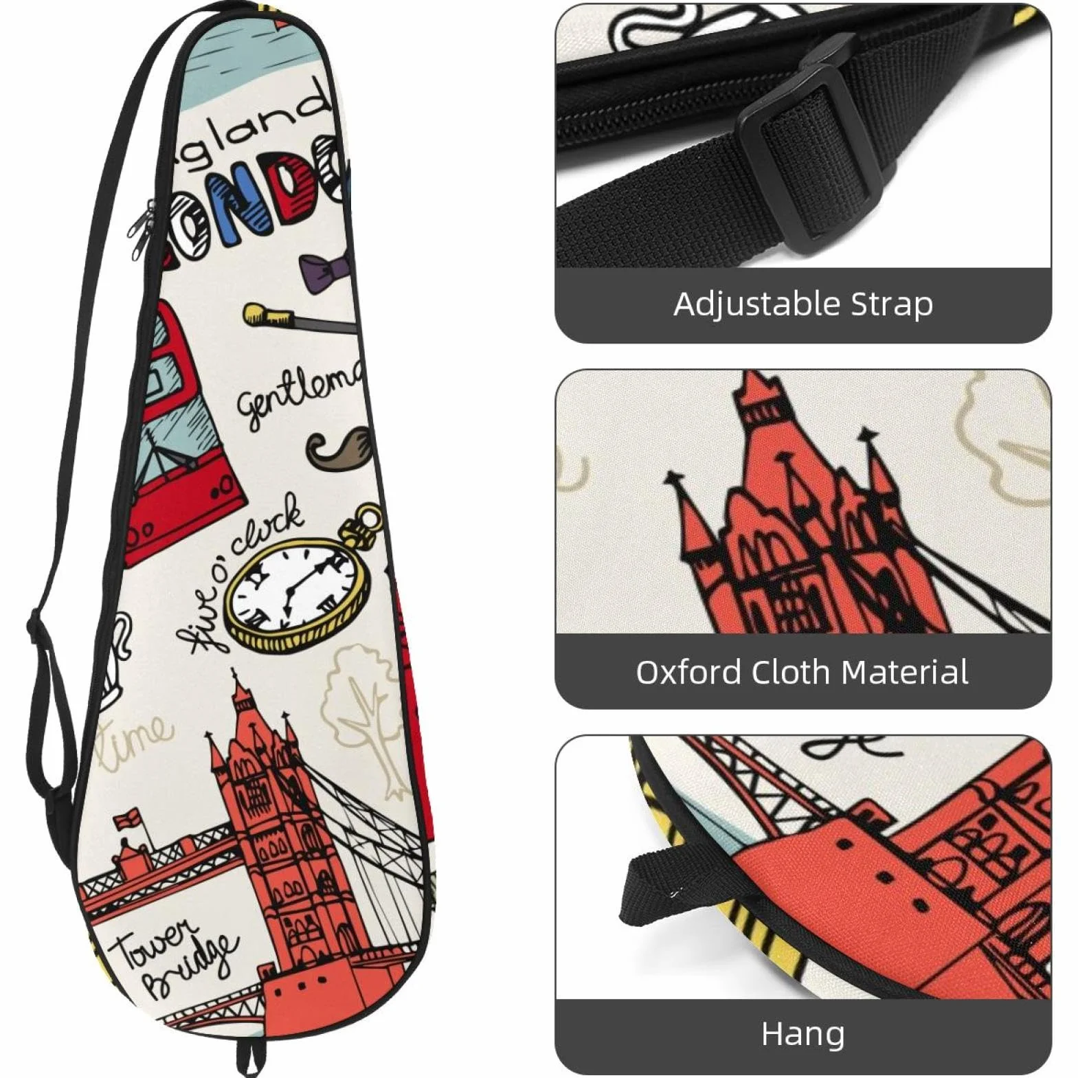 Bolsa para raqueta de bádminton, bolsa de raqueta de bádminton, bolsa de raqueta de tenis, bolsa de remo para 2 raquetas, símbolo de signo de referencia de viaje de Inglaterra