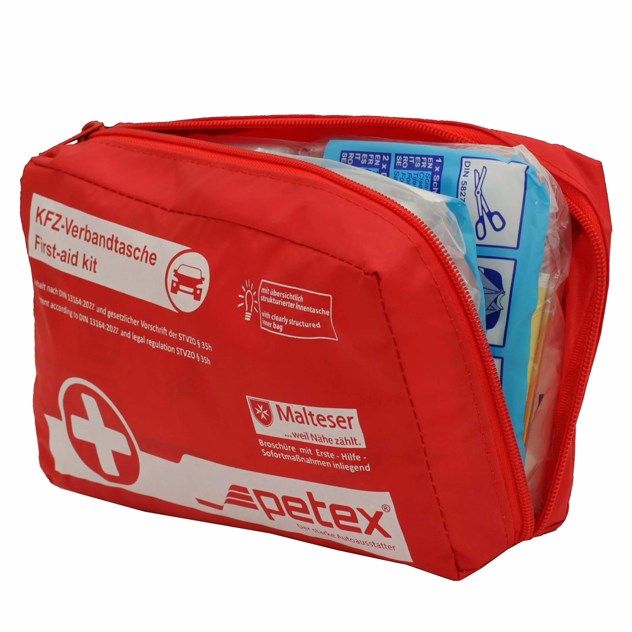 Petex Bolsa de Primeros Auxilios según DIN 13164, Rojo