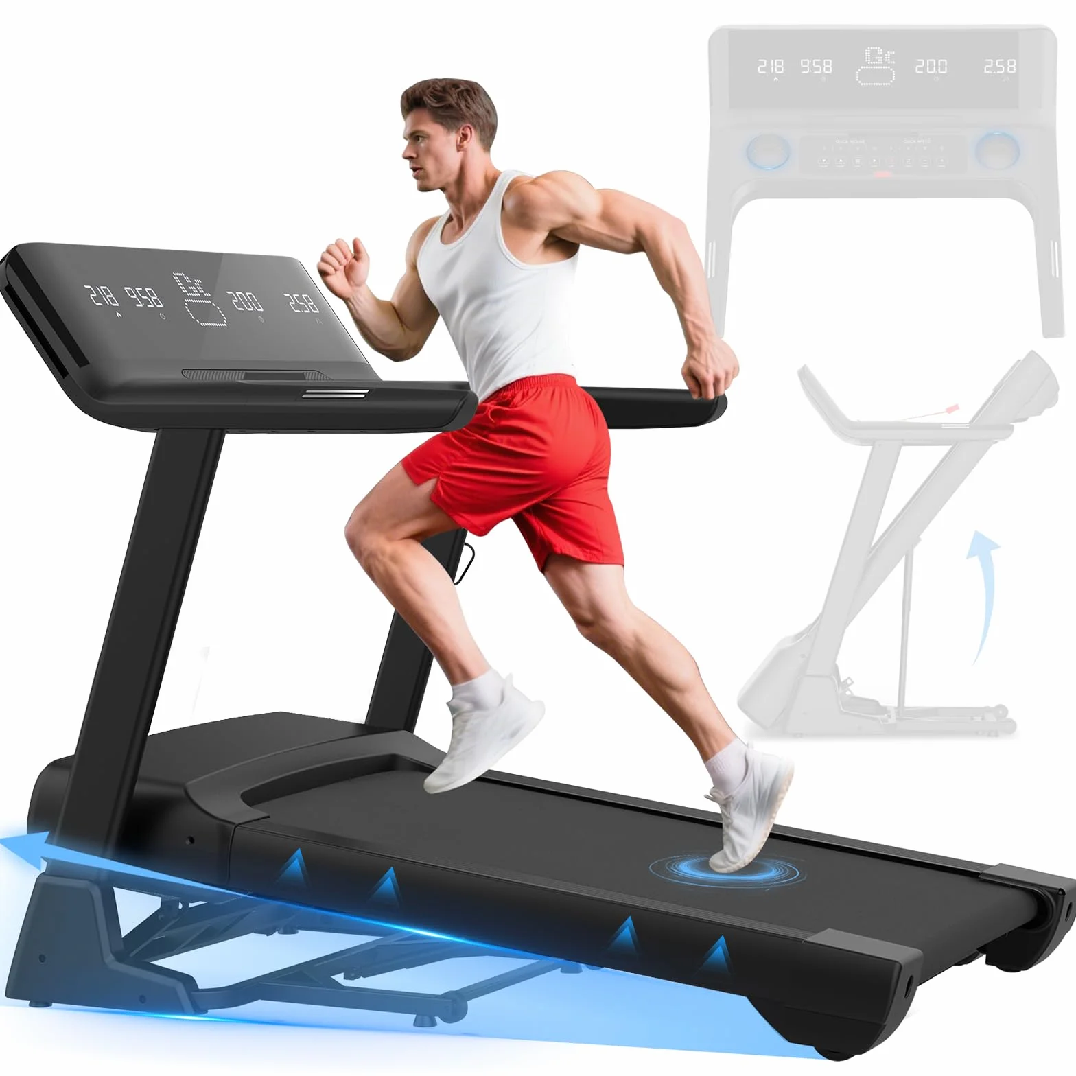 Cinta de Correr, 7HP Cinta de Correr Plegable con Inclinación del 20%, Velocidad de 1 km/h a 20 km/h, Monitor LCD y Compatible con la Aplicación, Capacidad de Peso de 200 kg, Portavasos de Agua