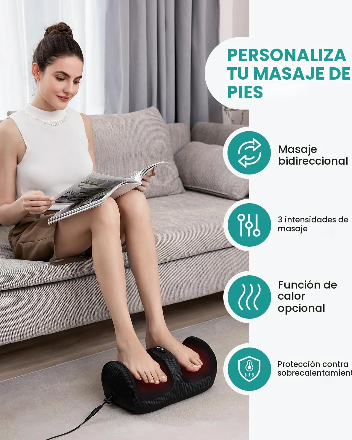 Nekteck Masajeador de Pies con Calor, Shiatsu, Amasado Profundo, Compresión de Aire, Negro