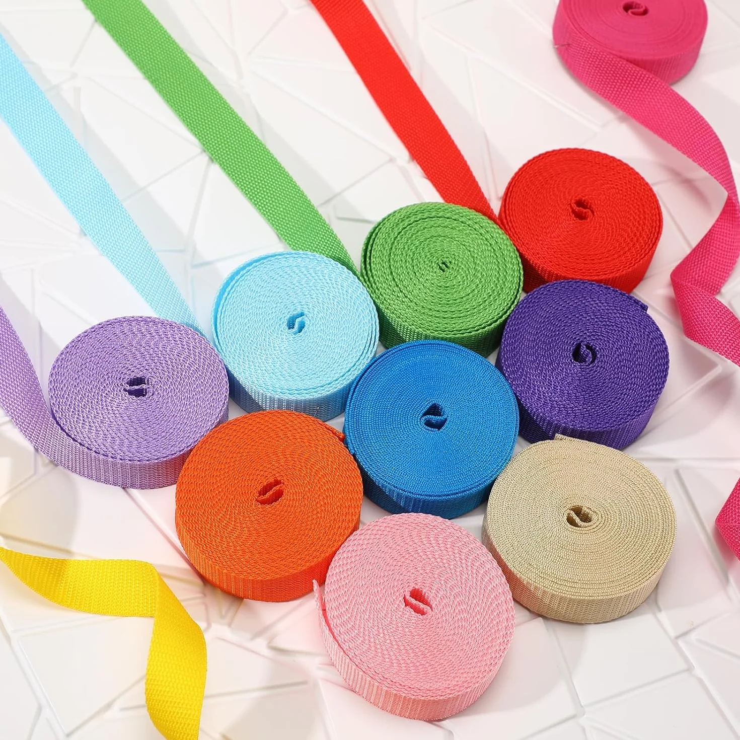 Correa de nailon Wonninek, 12 rollos de 1 pulgada por 5 metros de correa de nailon resistente, cinturón de seguridad para escalada, manualidades, bricolaje, correa para equipaje, collar para mascotas