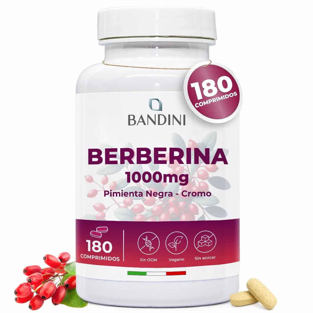 Bandini Berberina 1000mg 180 comprimidos veganos Berberis Aristata 97% Cromo Pimienta Negra