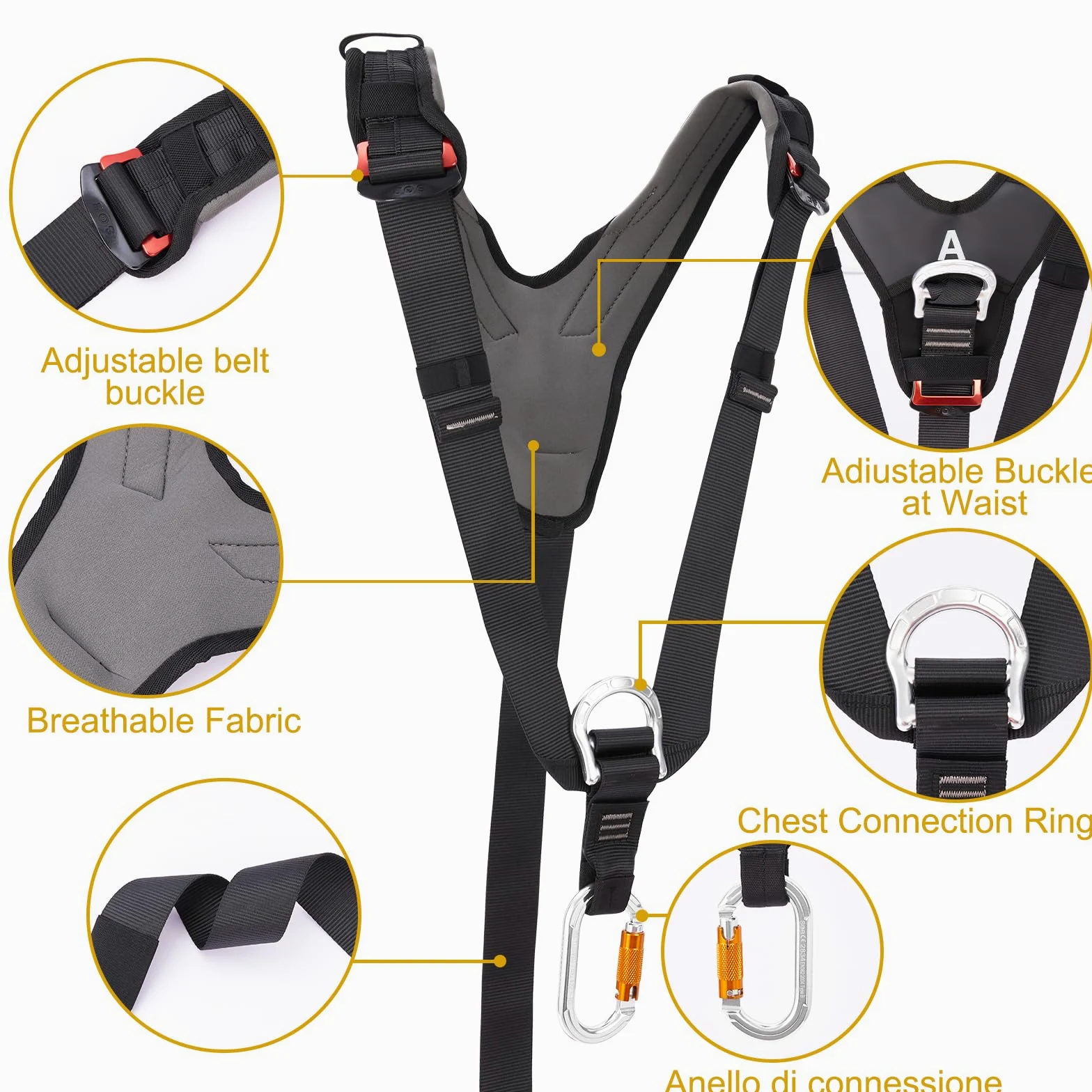 SOB Bandolera para Arnés de Escalada, Bandolera Ajustable con Mosquetón, Compatible con Arneses de Escalada