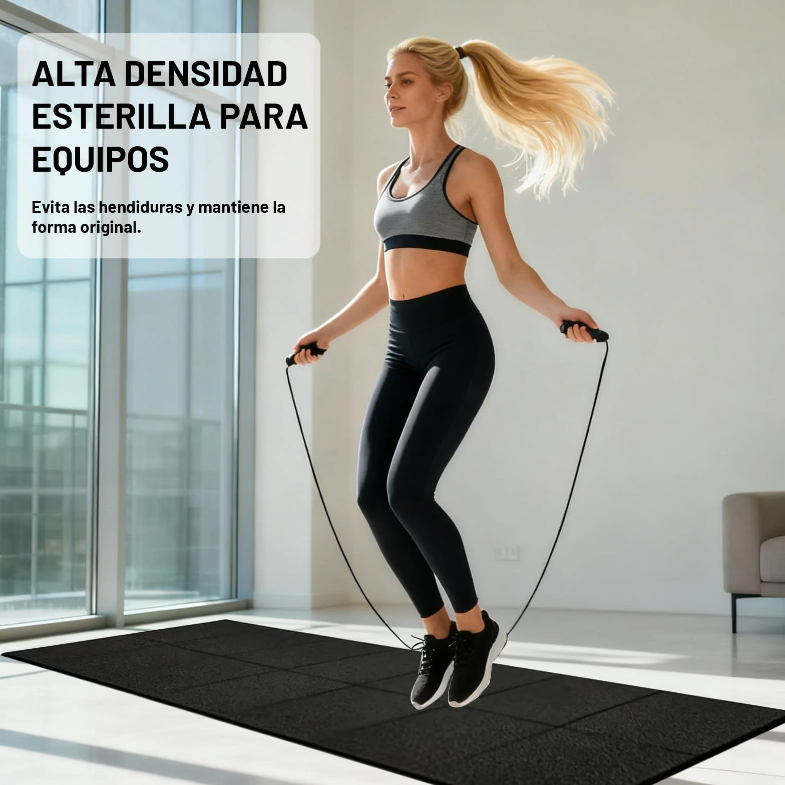Esterilla de protección para Equipo de Ejercicio, Estera Fitness plegable 200*90cm, Suelo para gimnasio en casa 6mm para bicicletas estáticas, cinta de correr, Resistente Alfombrilla Protect