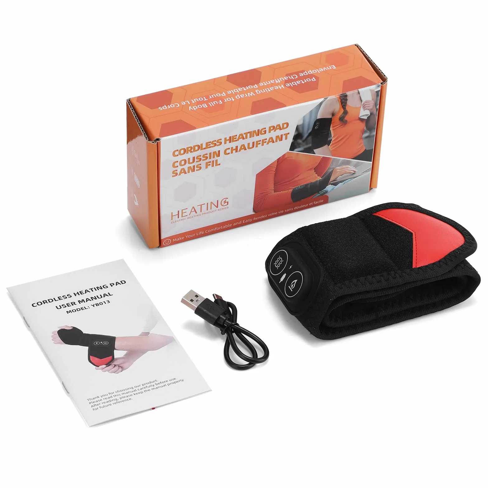 Almohadilla Térmica Para Muñeca Inalámbrica Con Vibración, Soporte Térmico Para Muñeca Portátil Con Luz Roja 660nm, 3 Niveles De Calor, 3 Modos De Vibración, Batería Integrada 3000mAh, Longitud 69cm