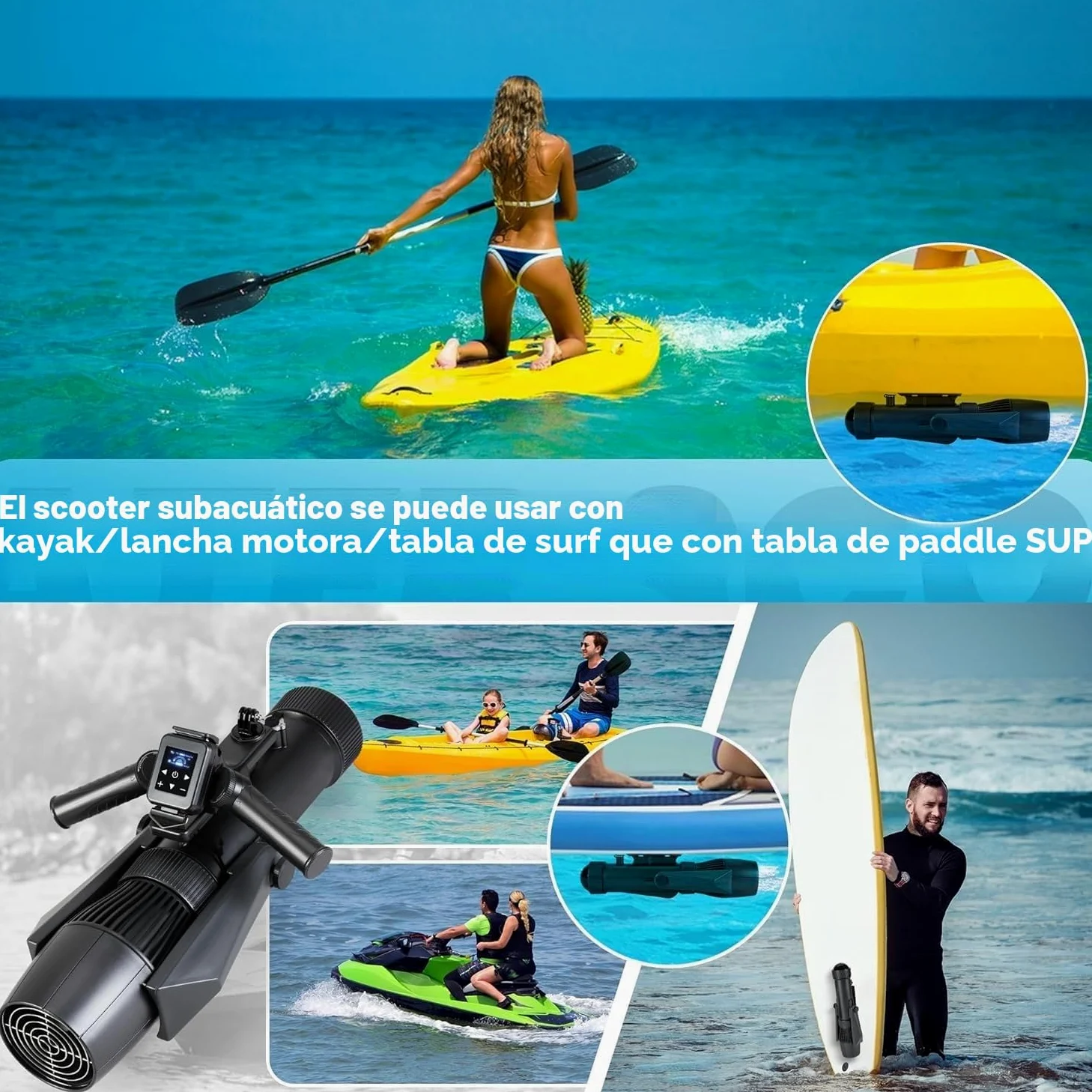 Camolech 900W Patineta submarina y motor para kayak, batería extraíble de 16000mAh, para deportes al aire libre para adultos, buceo y esnórquel en mar/lago/piscina, kit de propulsión eléctrica SUP