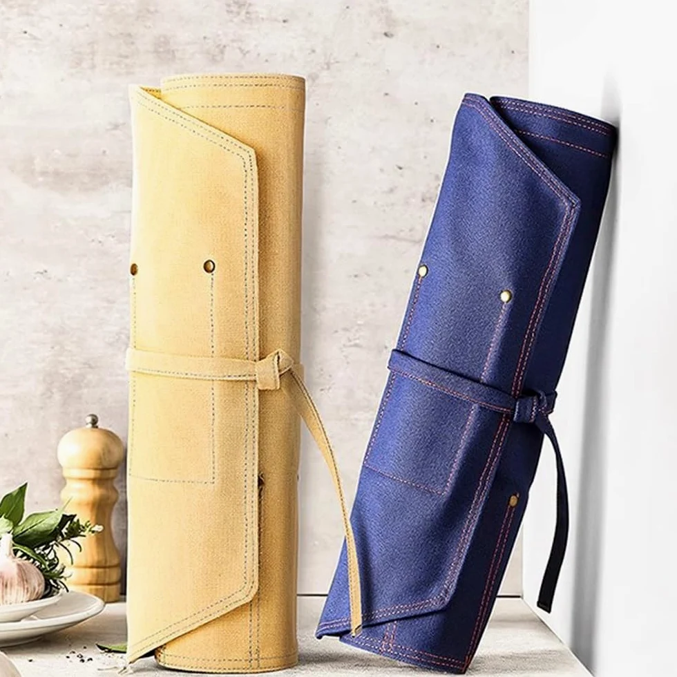 Estuche for Cuchillos de Lona Encerada, 12 Ranuras for Cubiertos, Funda Protectora, Bolsa de Almacenamiento portátil for Cuchillos, Ideal for Camping o Trabajo.(Blue)