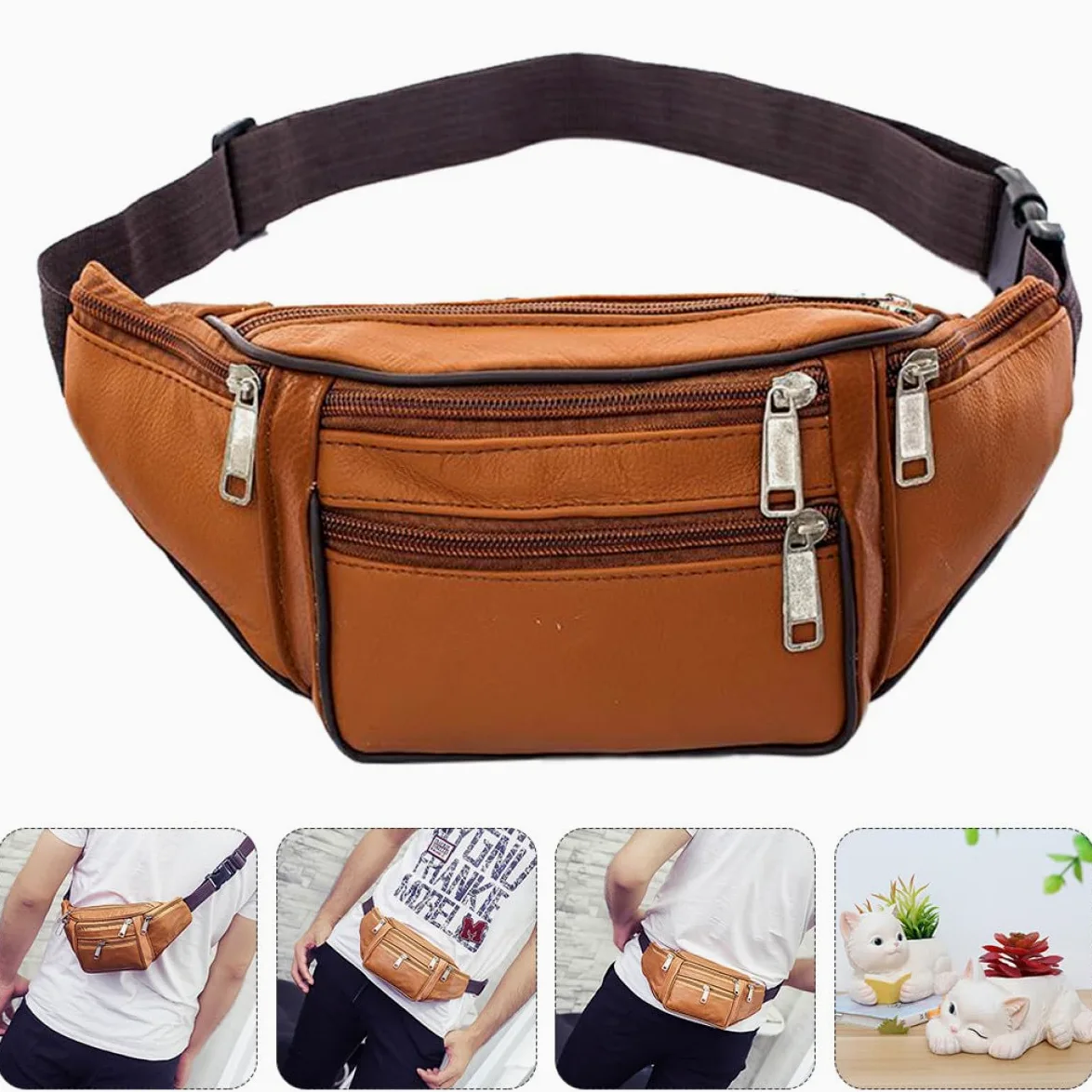 Mipcase Riñonera para Hombre de PU Resistente y Antideslizante Diseño Simple y Elegante Bolsa Multifuncional para Cintura para Viajes y Uso Diario