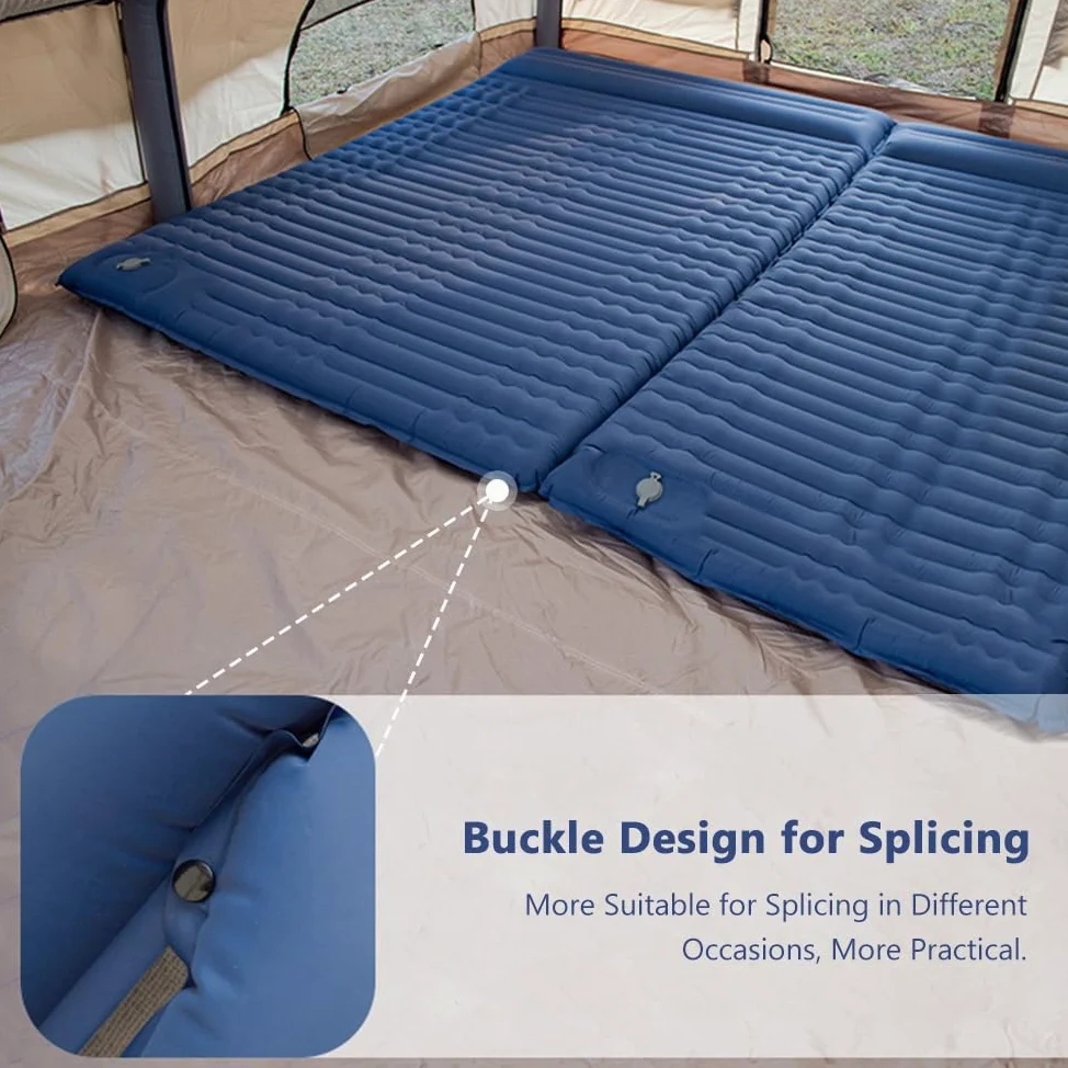Cama de camping doble autoinflable para adultos con bomba de pie integrada y almohadas, cama de camping portátil autoinflable para mochileros y senderismo
