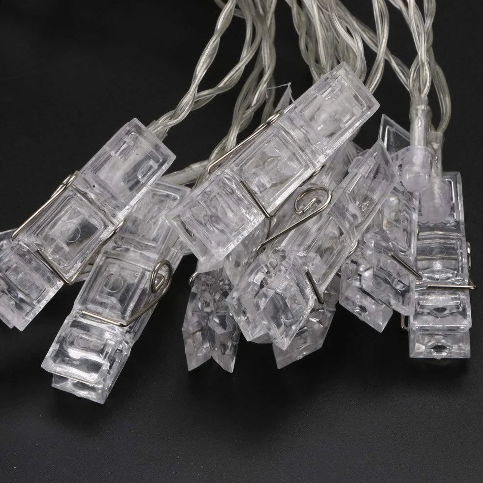 Clips LED Luces Cuerdas 1.5 M Navideñas Con Pilas Decoración Exterior E Interior